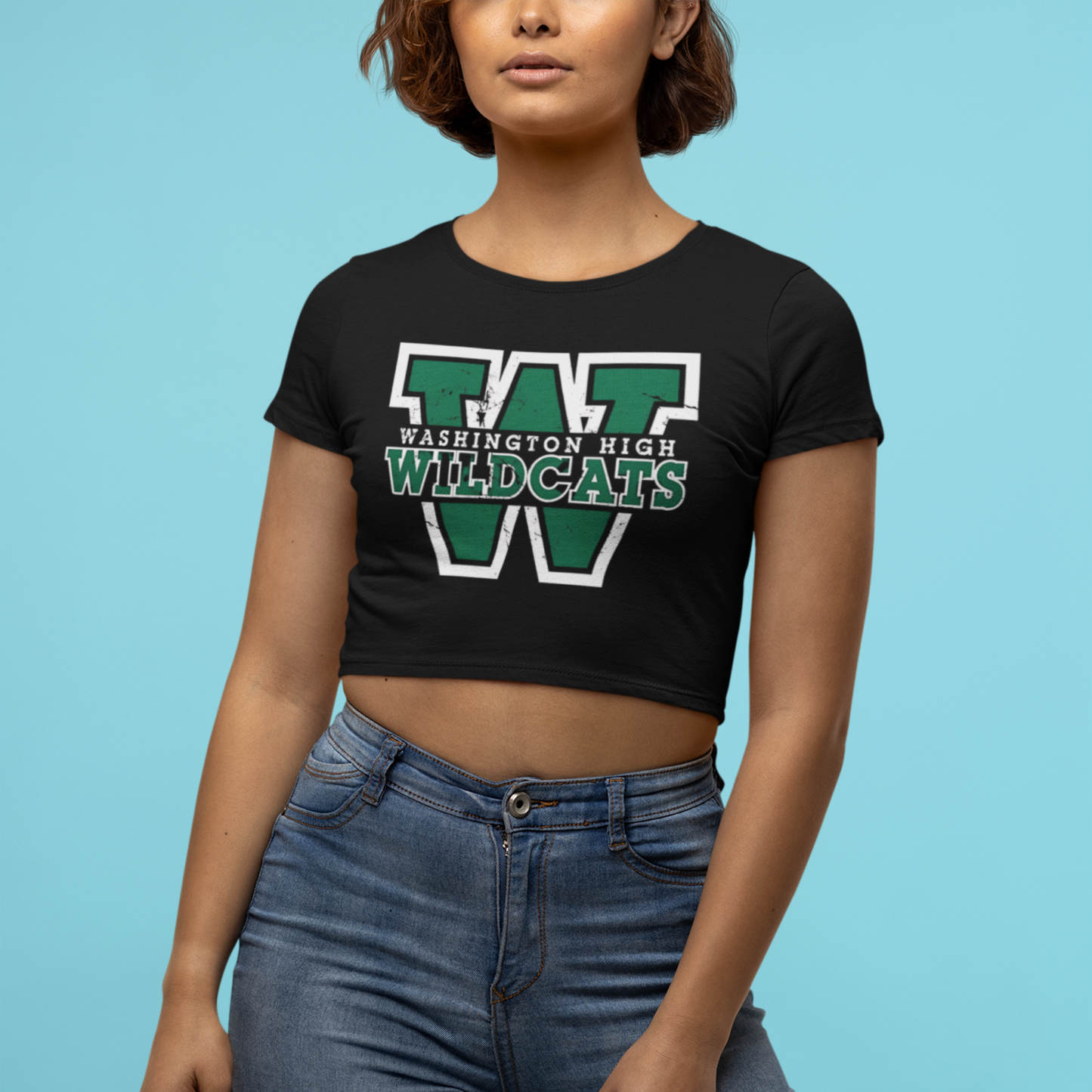 Women's Wildcats Black Graphic Printed Crop Top T-shirt