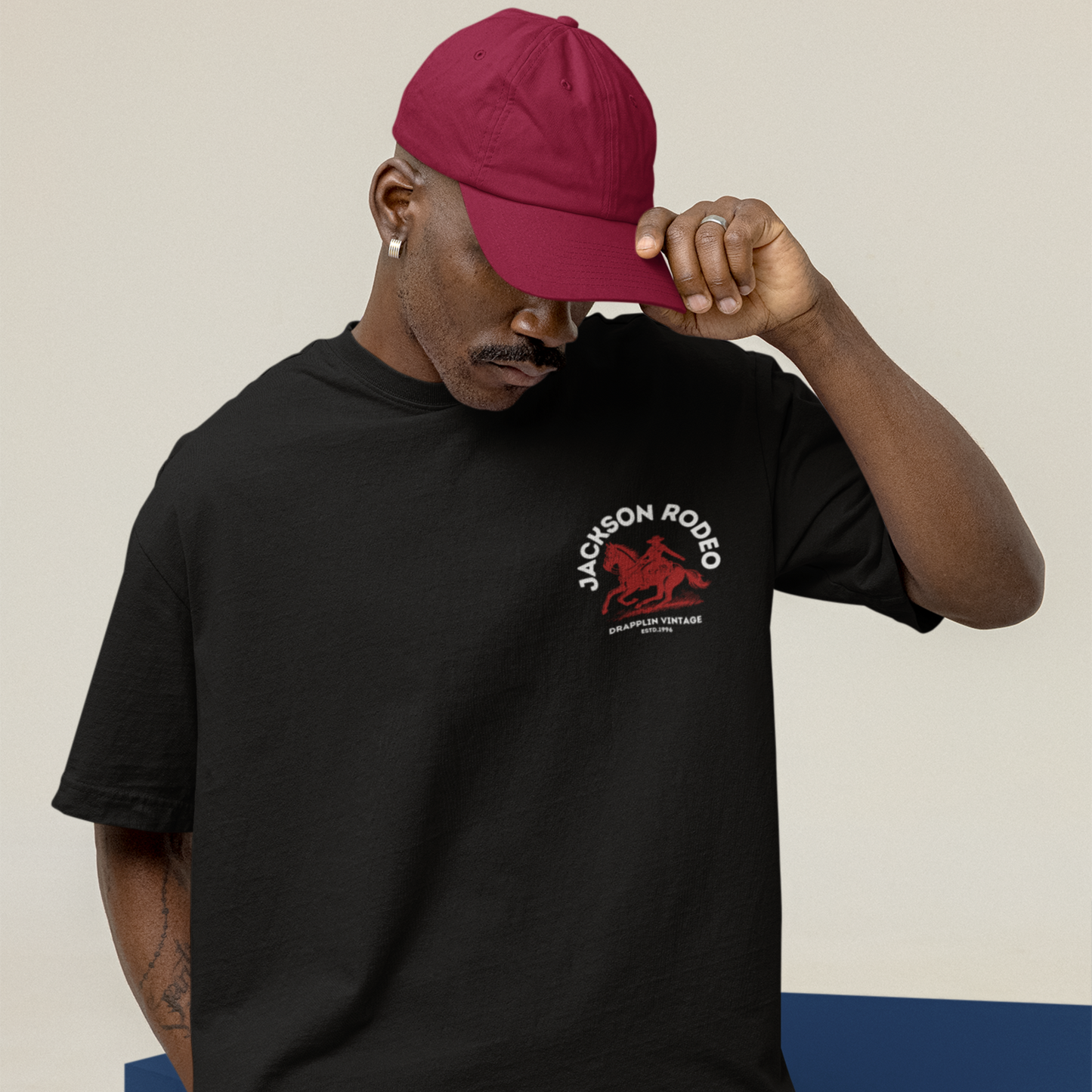 Rodeo Premium Black Oversized Back Printed T-shirt