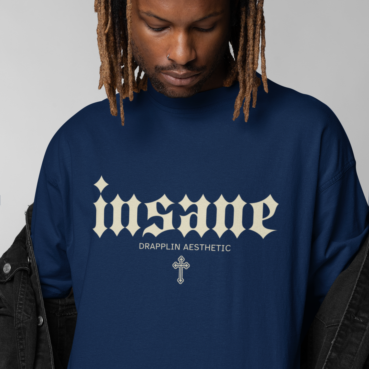 Insane Premium Navy Blue Oversized Typography Back Printed T-shirt