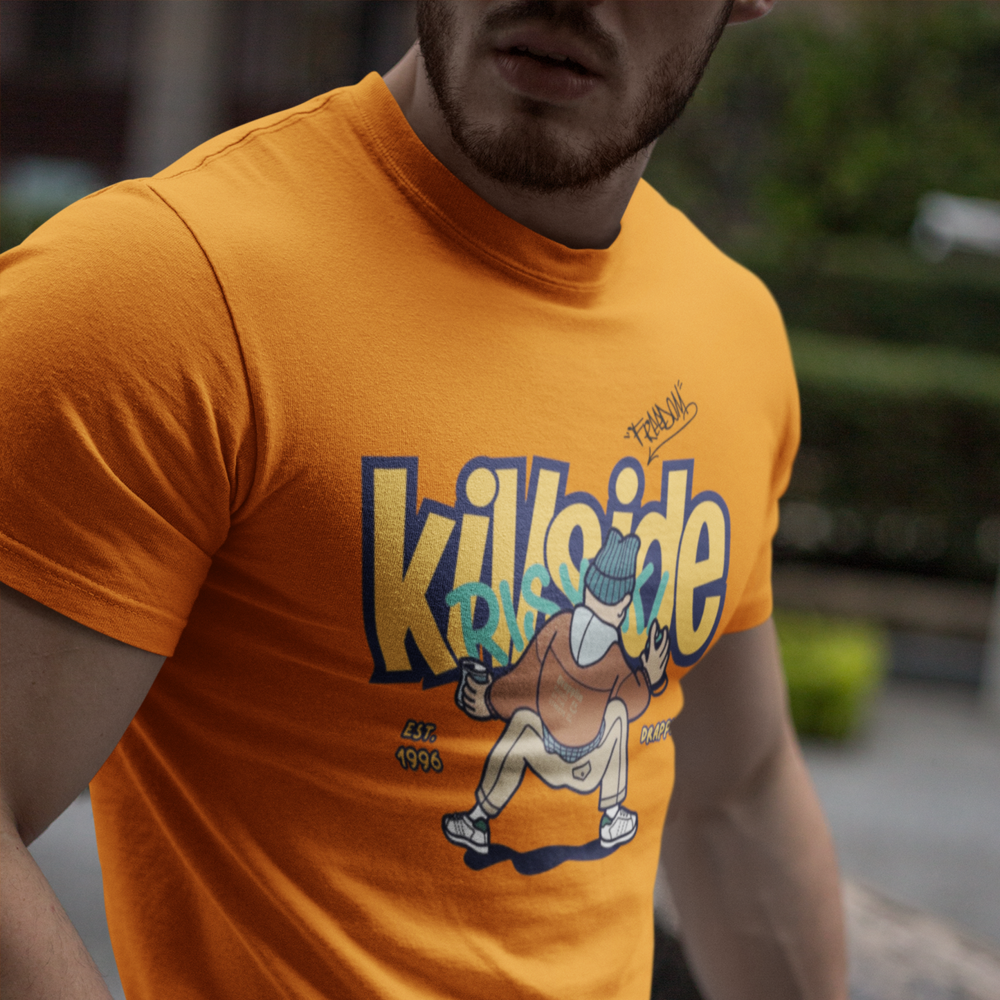 Killside Orange Crew Neck Graphic Printed T-shirt