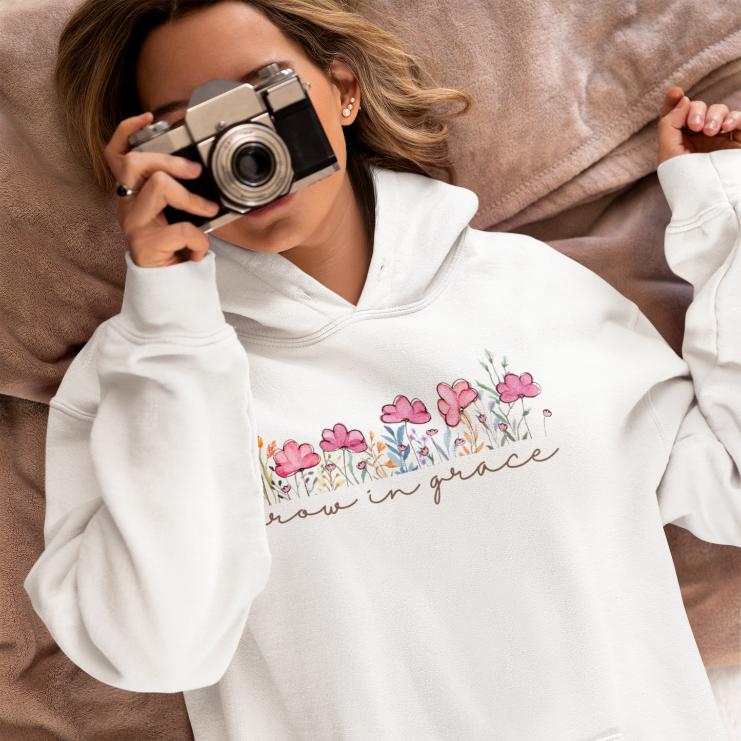 Grow White Woman Regular Typographic Printed Hoodie