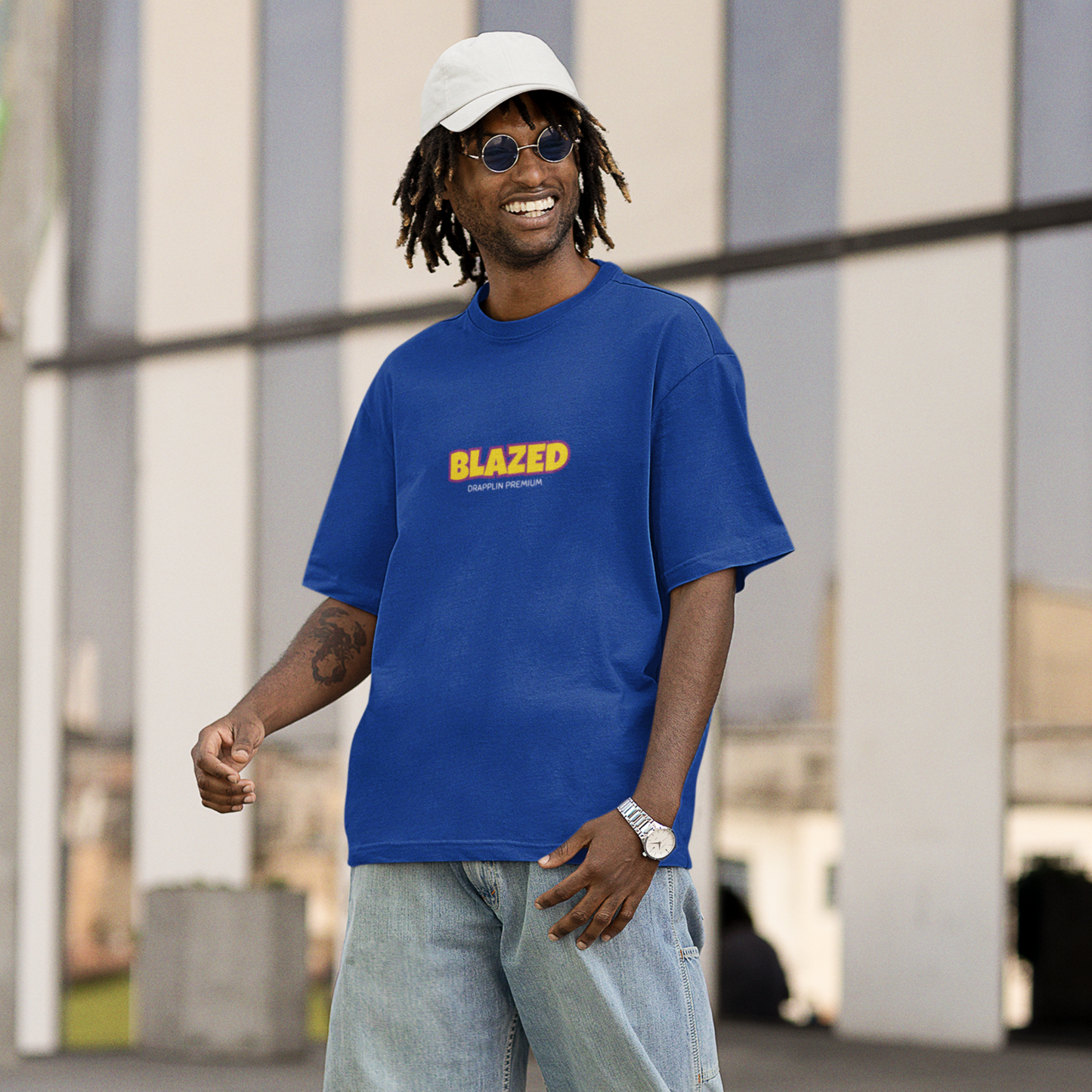 Blazed Premium Royal Blue Oversized Typography Back Printed T-shirt