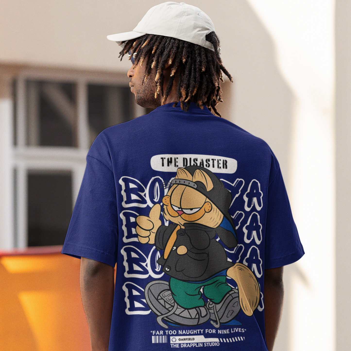 Garfield Premium Royal Blue Oversized Typography Back Printed T-shirt