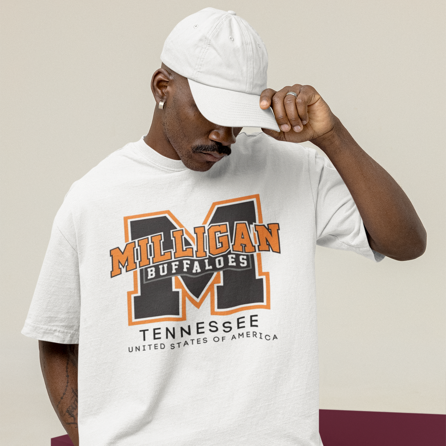 Milligan Premium White Oversized Typography Printed T-shirt