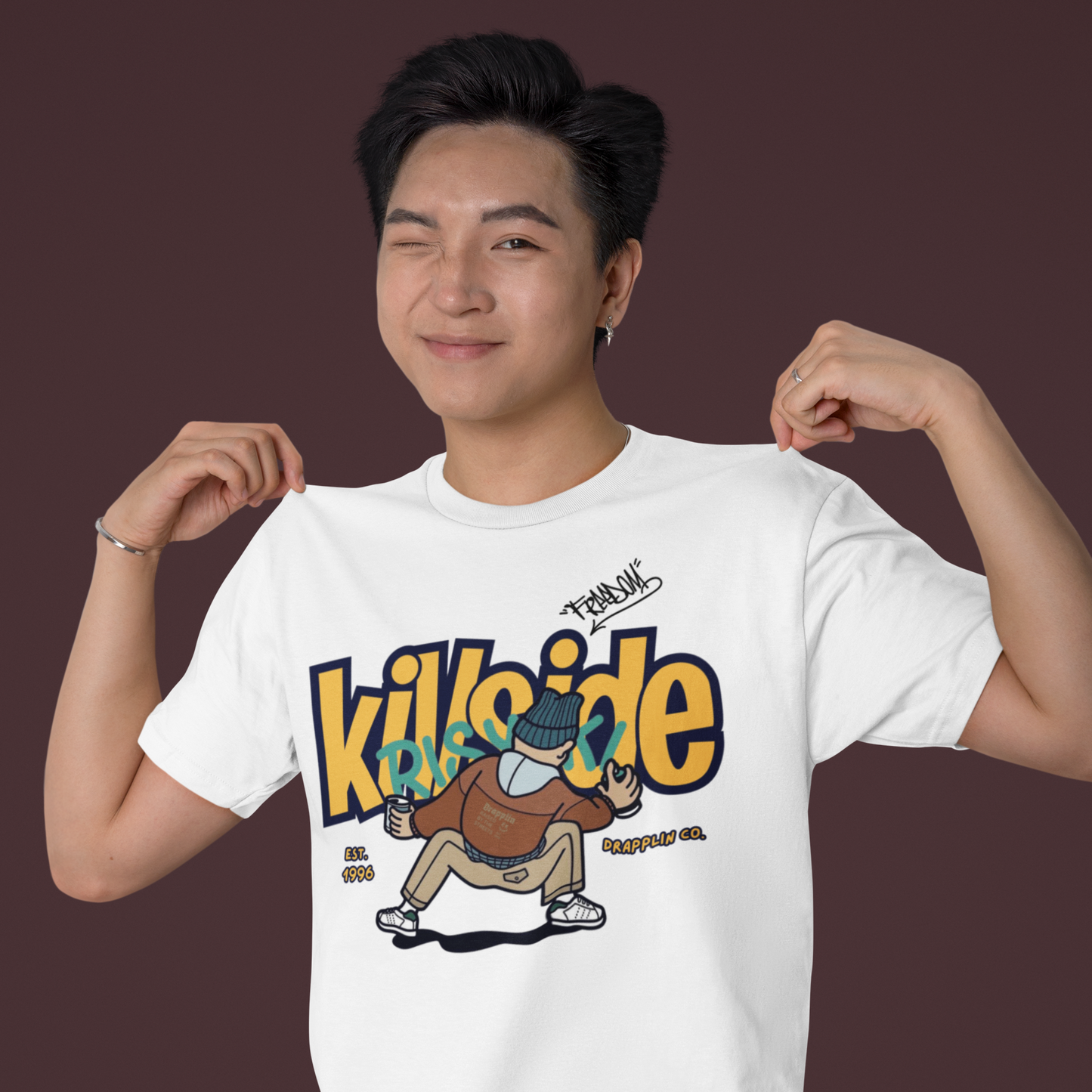 Killside White Crew Neck Graphic Printed T-shirt