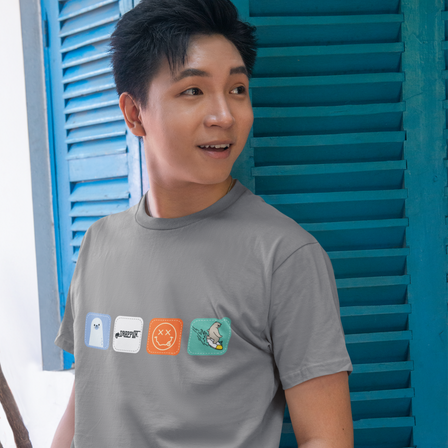 Drapplin Boxes Grey Mélange Crew Neck Graphic Printed T-shirt