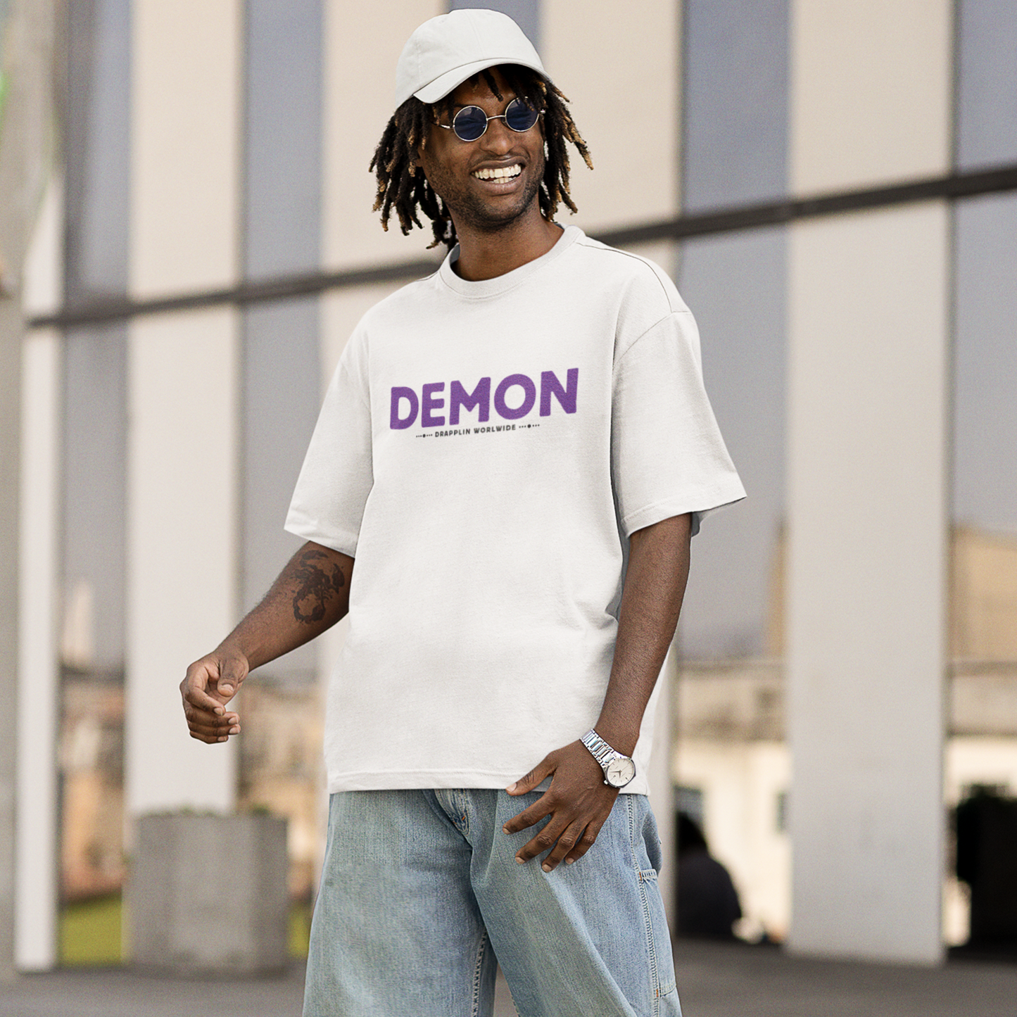 Demon Premium White Oversized Typography Back Printed T-shirt