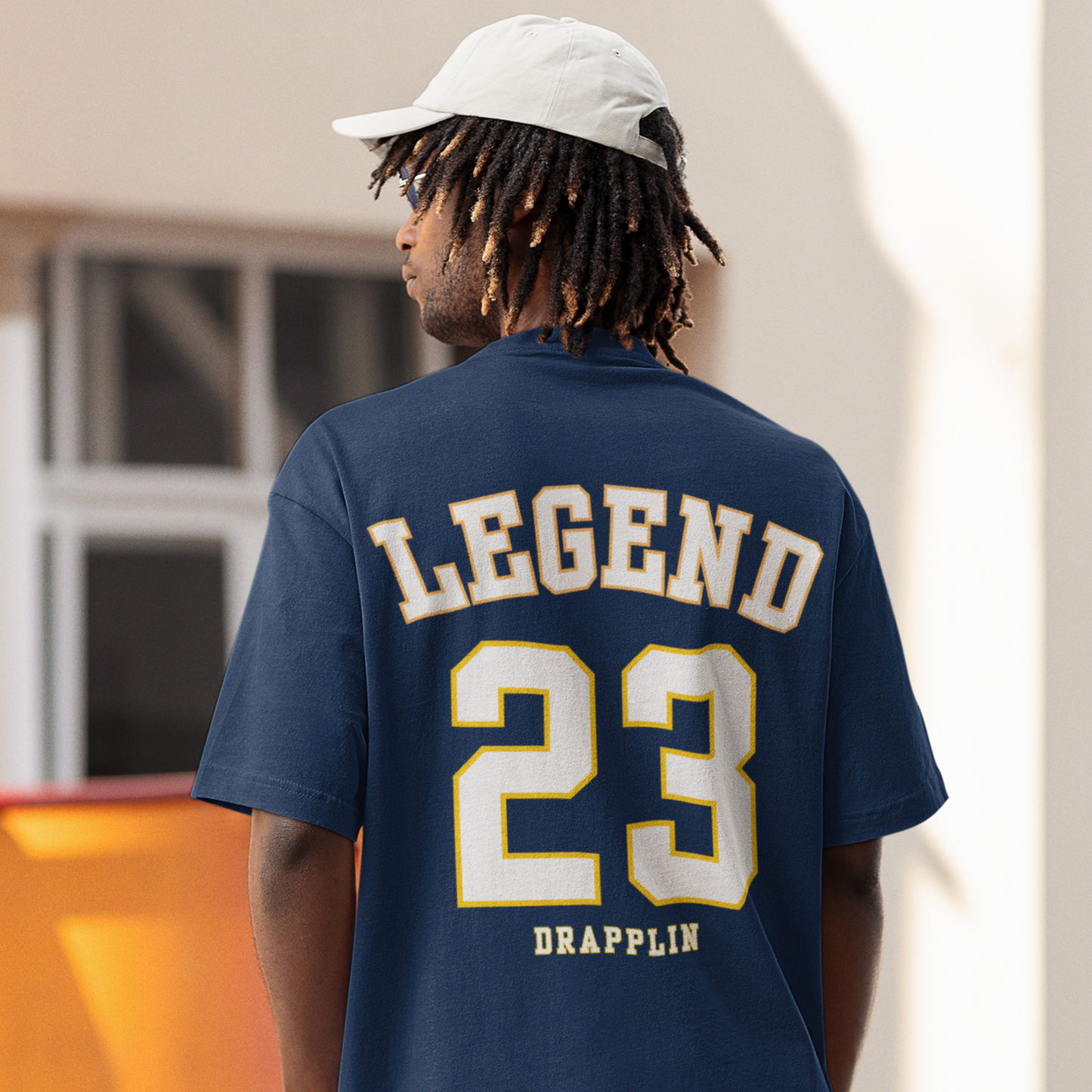 Legend Premium Navy Blue Oversized Typography Back Printed T-shirt