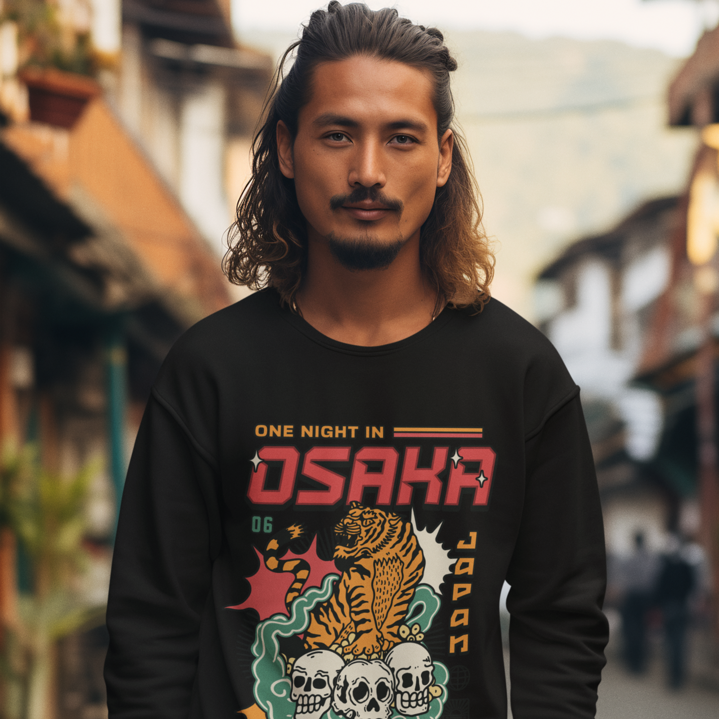 Osaka Black Regular Typographic Printed Sweatshirt
