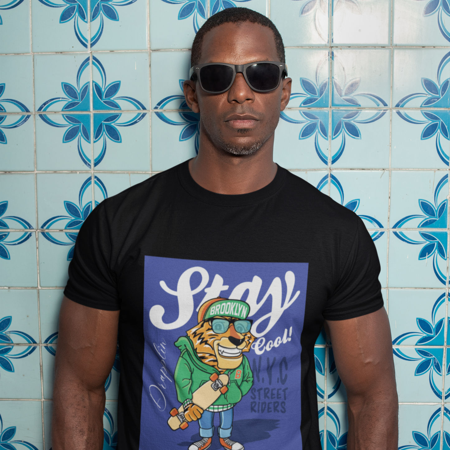 Stay Premium Black Crew Neck Graphic Printed T-shirt