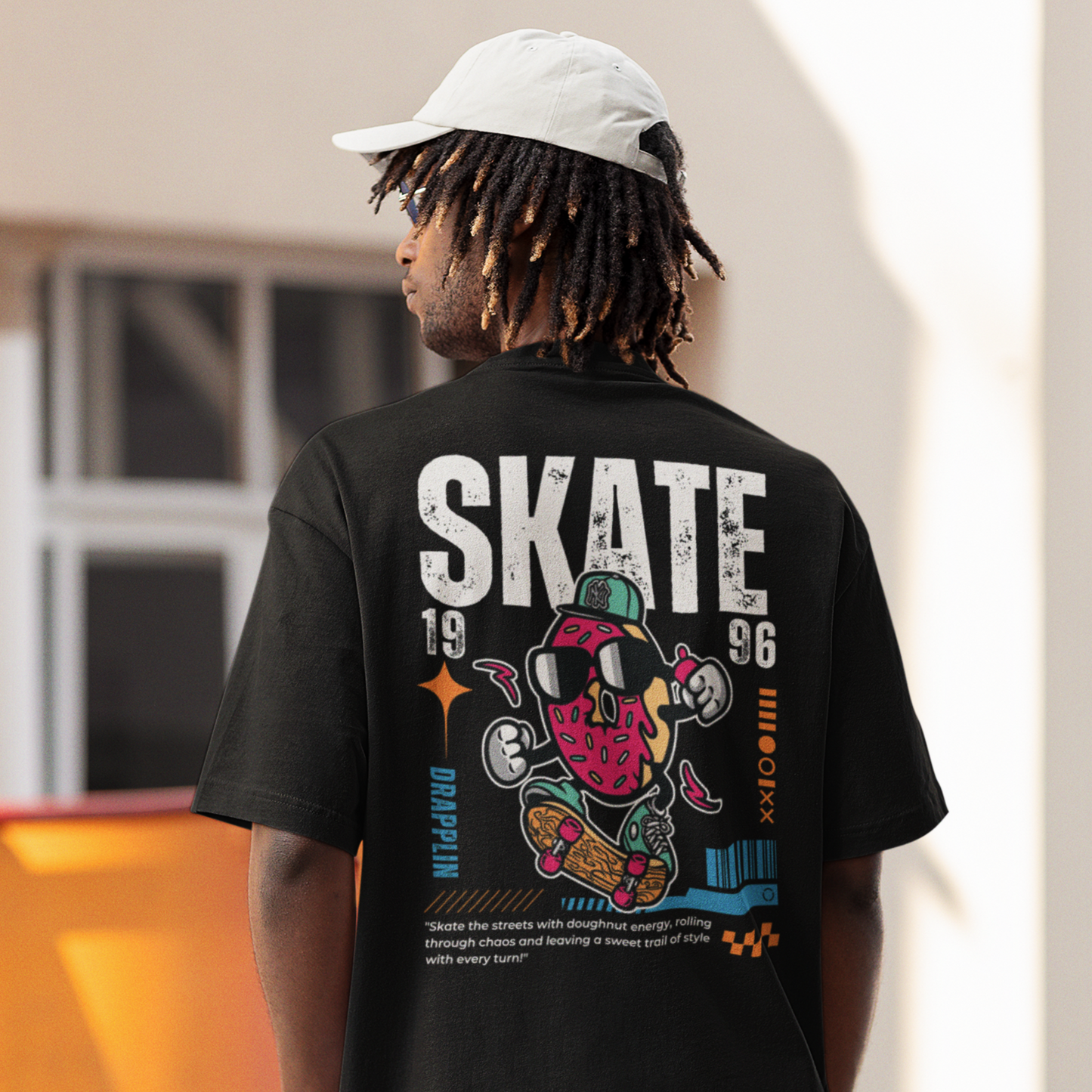 Skate Black Oversized Typography Back Printed T-shirt