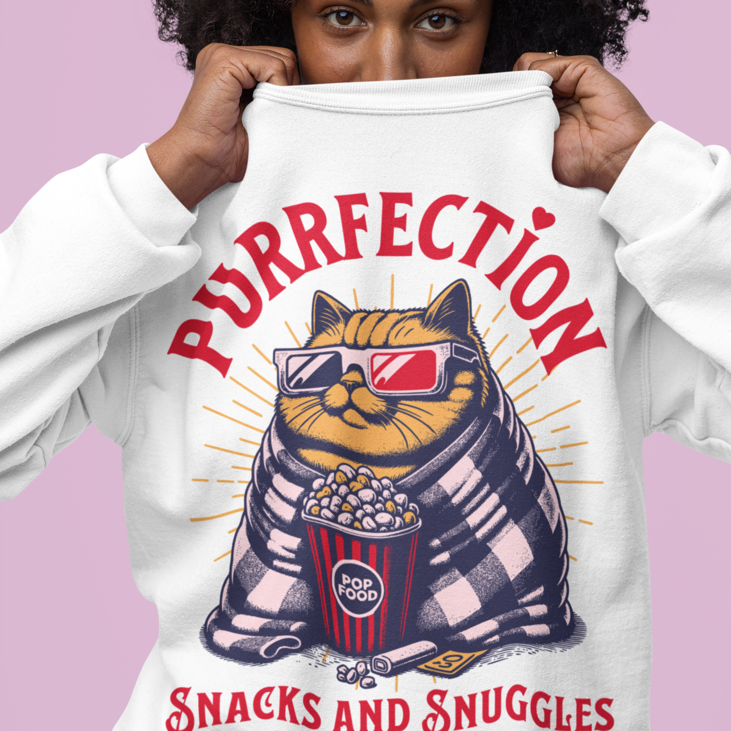 Purrfection White Woman Regular Typographic Printed Sweatshirt