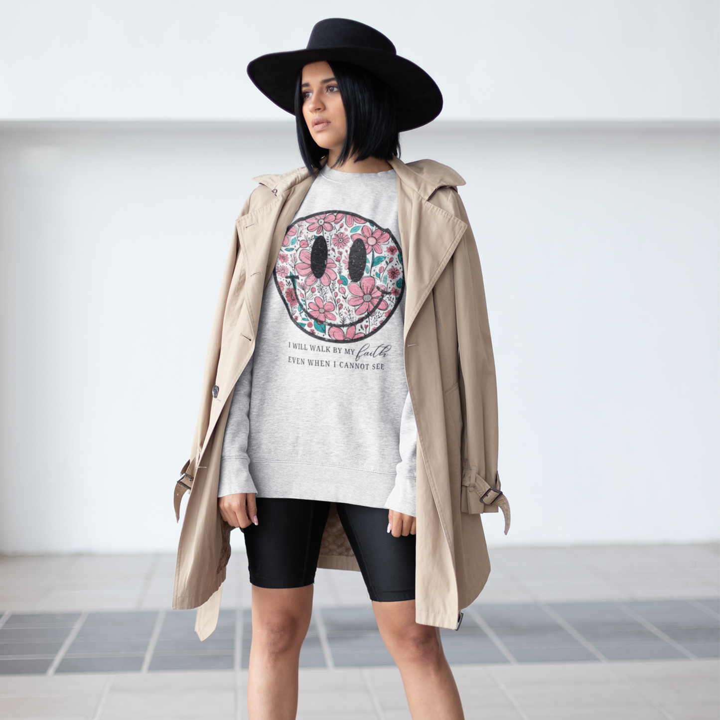 Smiley White Woman Regular Typographic Printed Sweatshirt