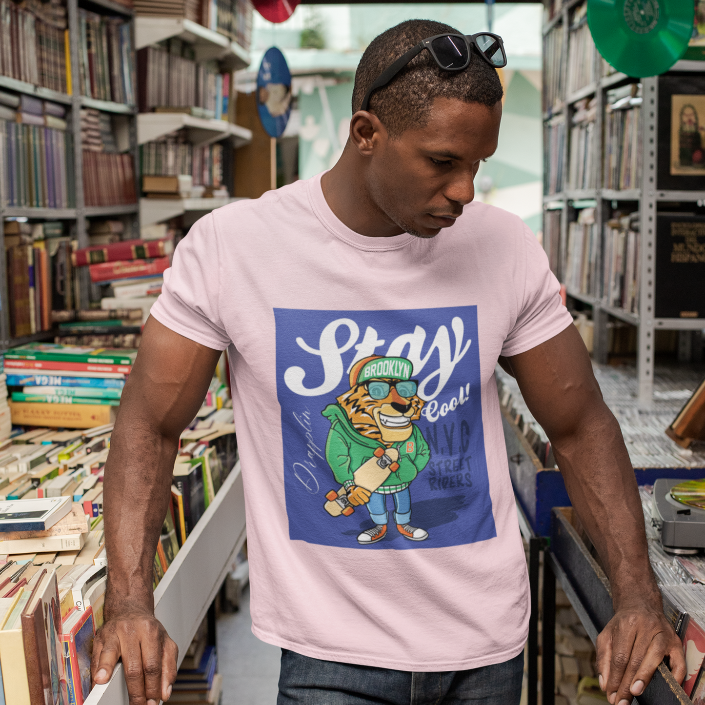 Stay Premium Baby Pink Crew Neck Graphic Printed T-shirt