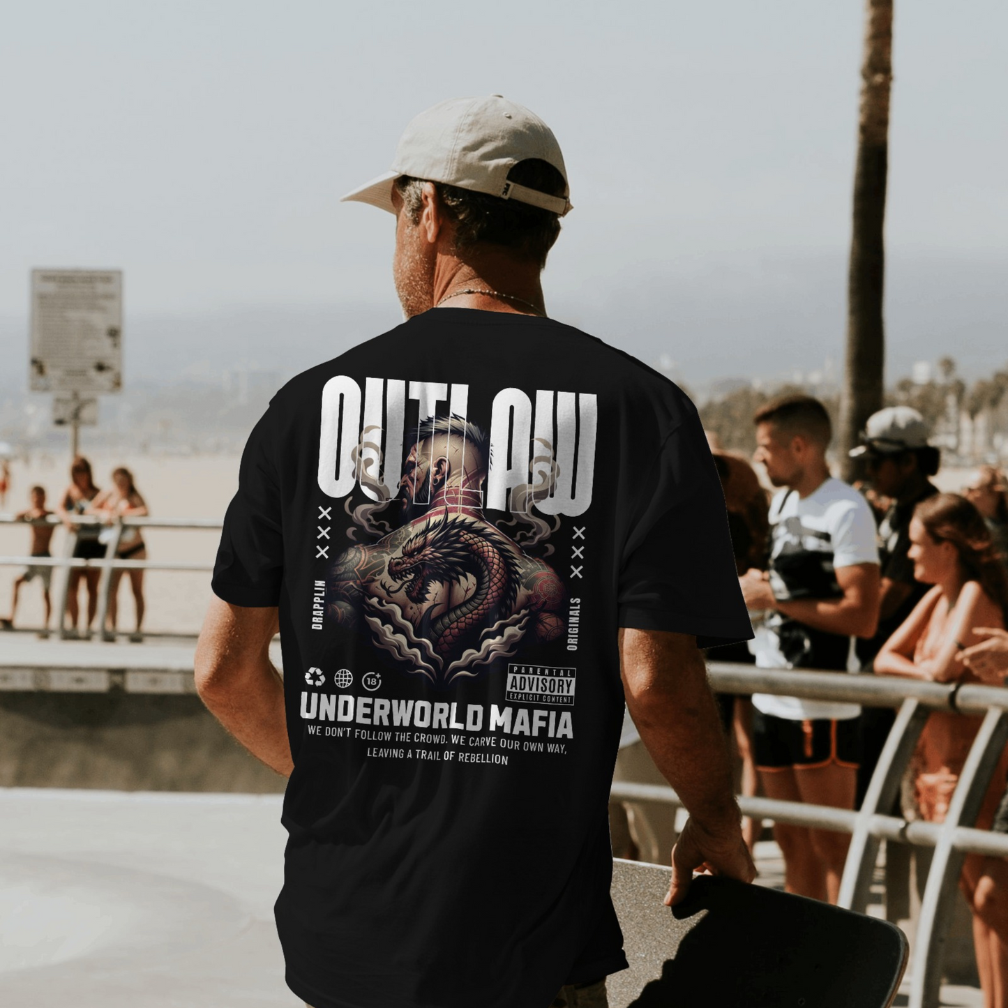 Outlaw Premium Black Oversized Typography Back Printed T-shirt