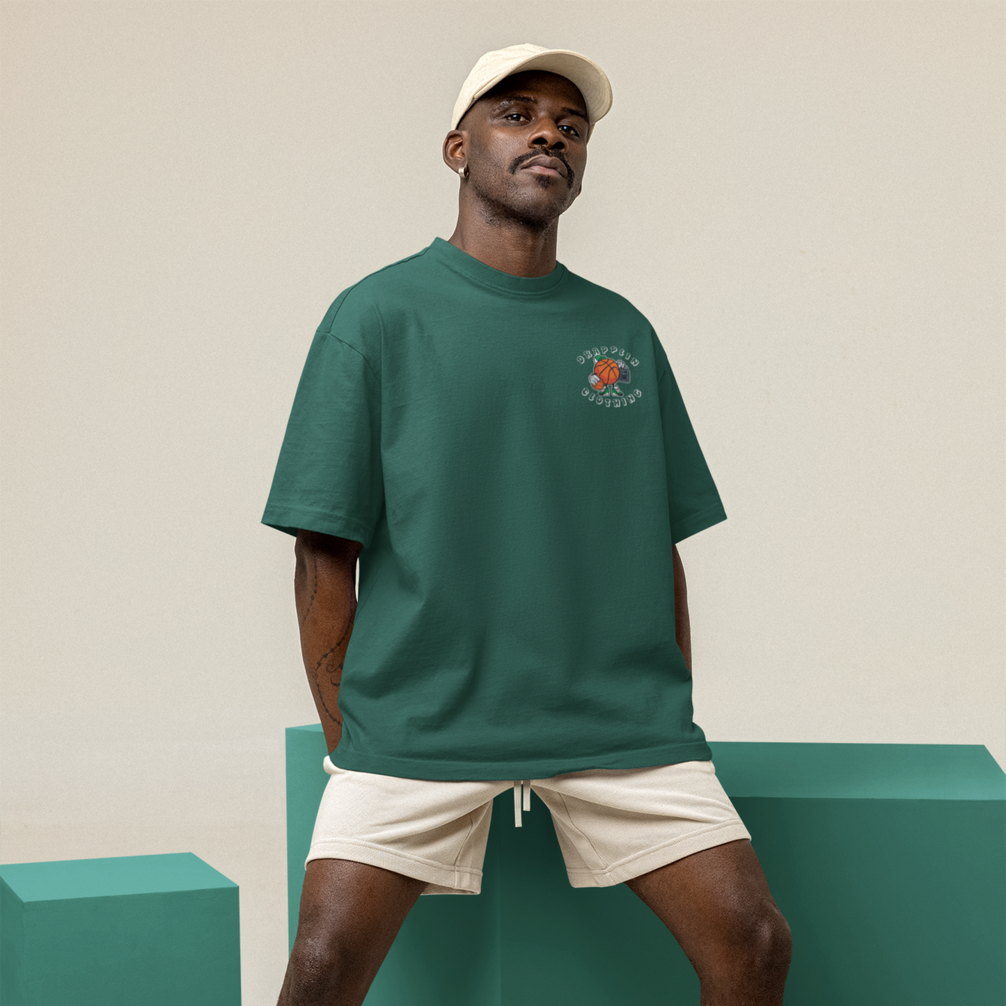 Basketball Premium Forest Green Oversized Typography Back Printed T-shirt