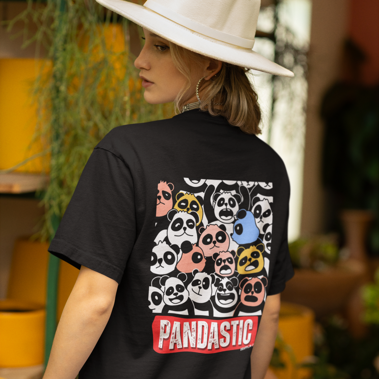 Pandastic Premium Woman Black Oversized Printed T-shirt