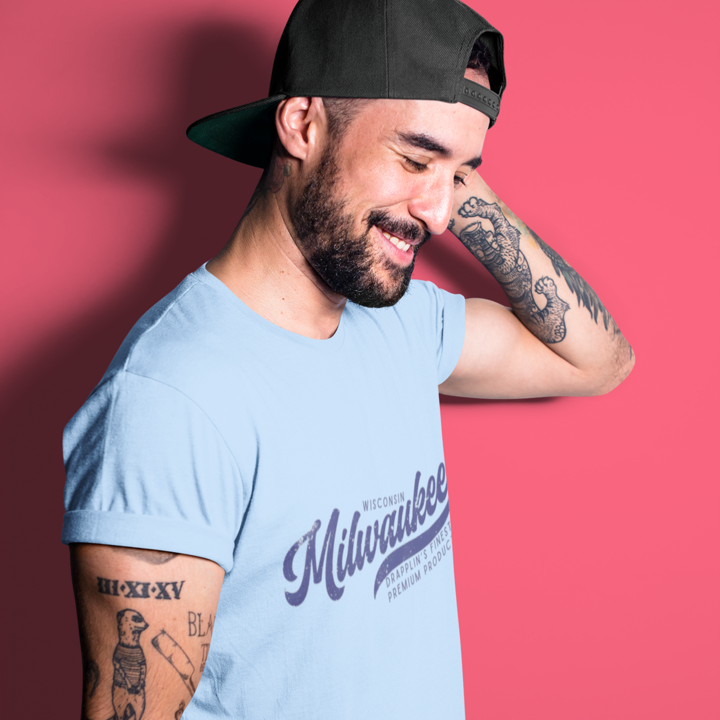 Milwaukee Baby Blue Crew Neck Graphic Printed T-shirt