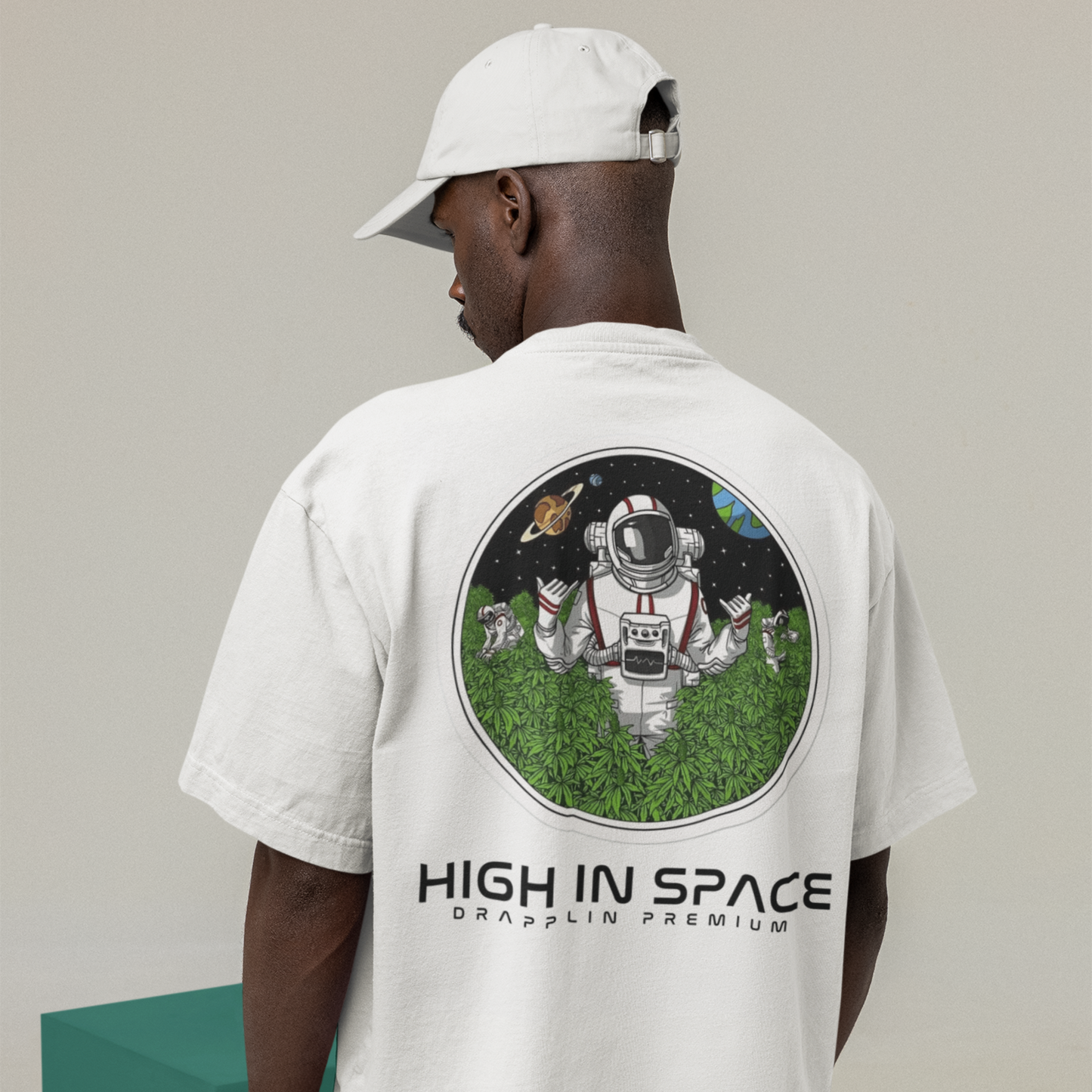 Space Premium White Oversized Typography Back Printed T-shirt