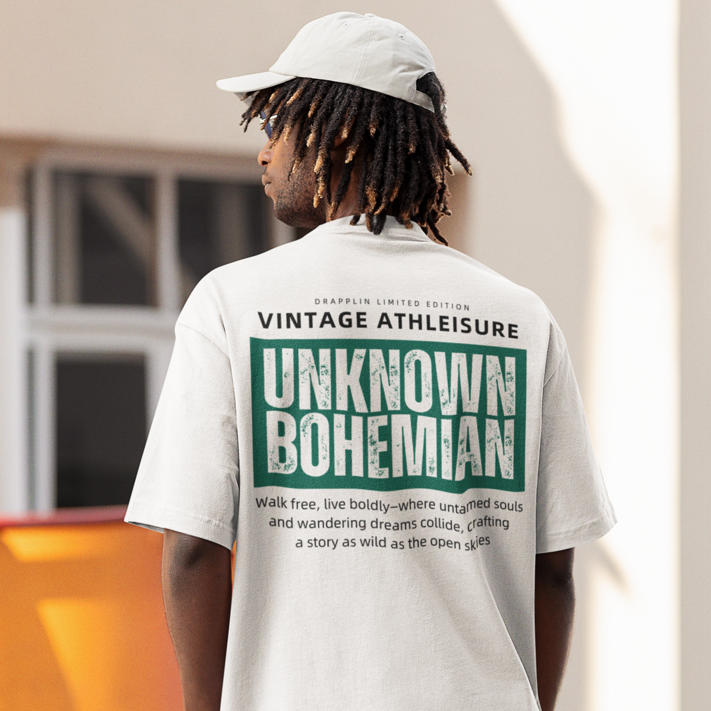Unknown Bohemian Premium White Oversized Typography Back Printed T-shirt