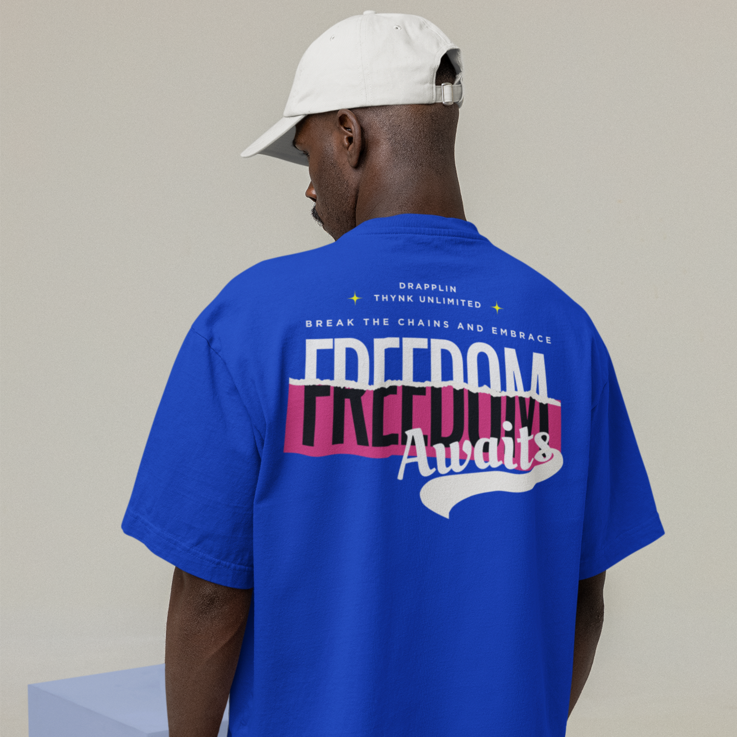 Freedom Awaits Premium Royal Blue Oversized Typography Back Printed T-shirt