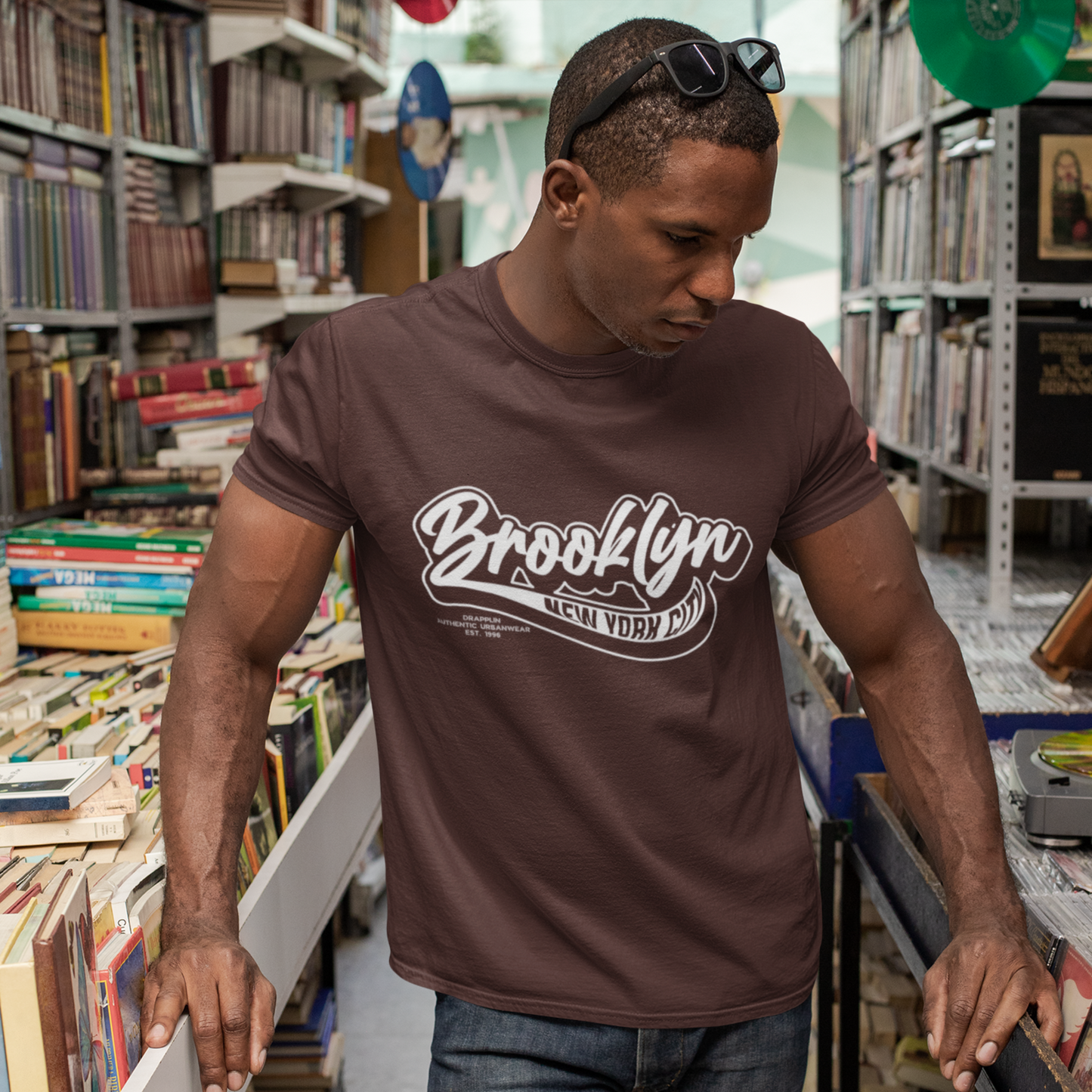 Brooklyn Brown Typographic Crew Neck Graphic Printed T-shirt