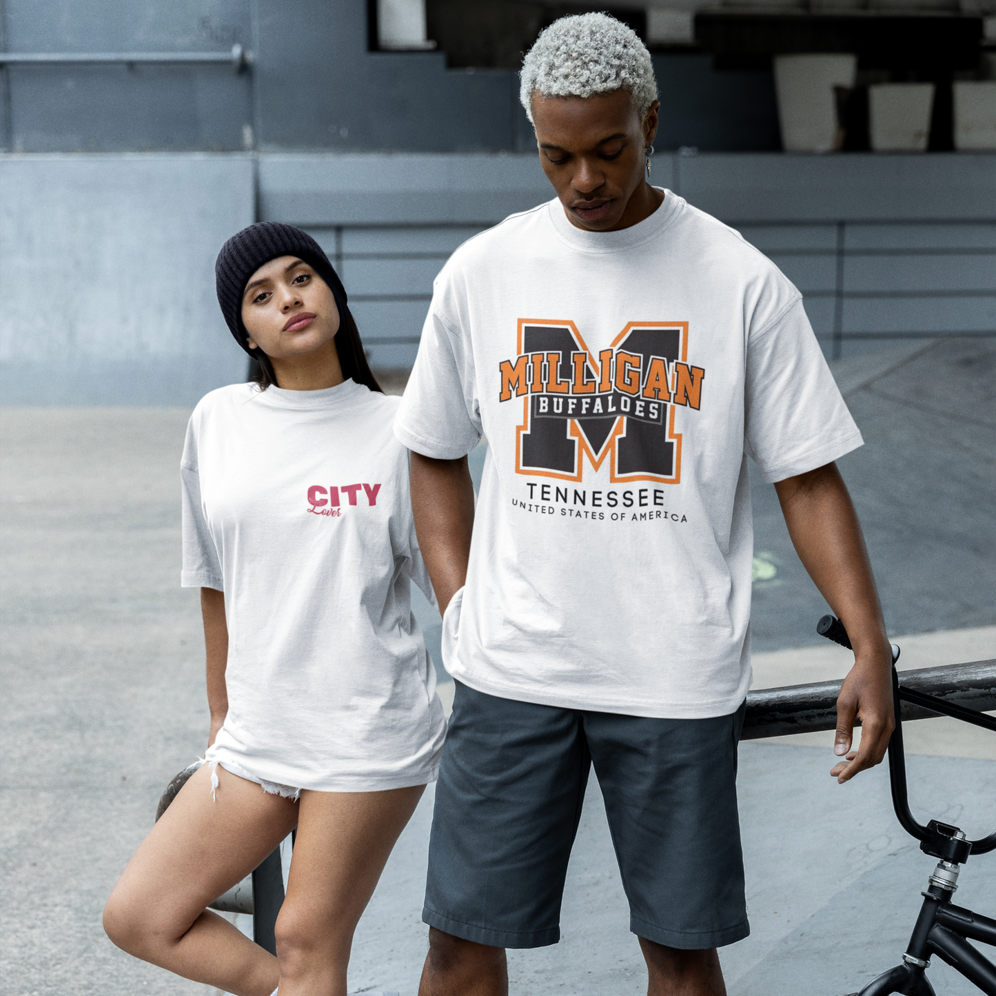 Milligan Premium White Oversized Typography Printed T-shirt