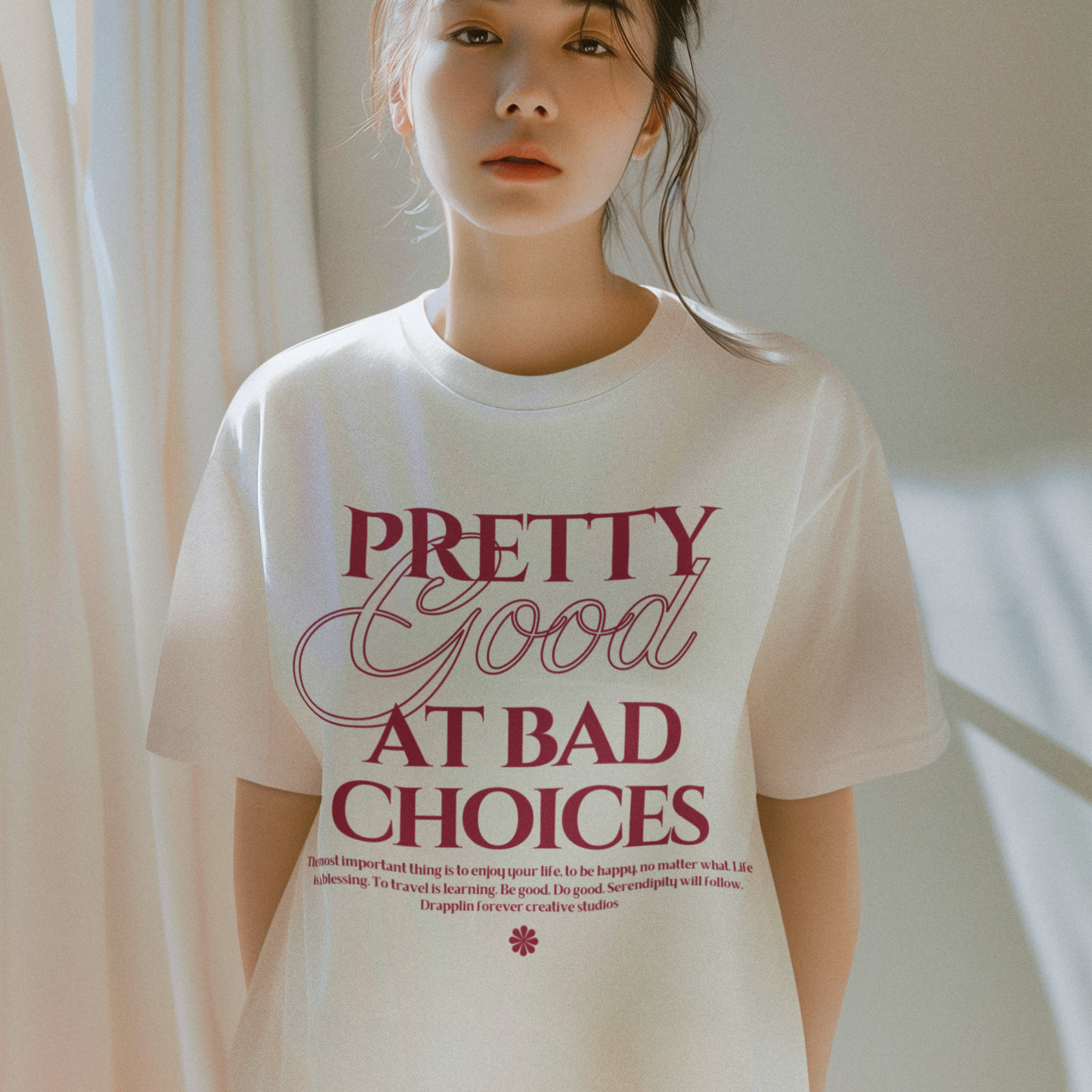 Bad Choices Premium White Woman Oversized Printed T-shirt