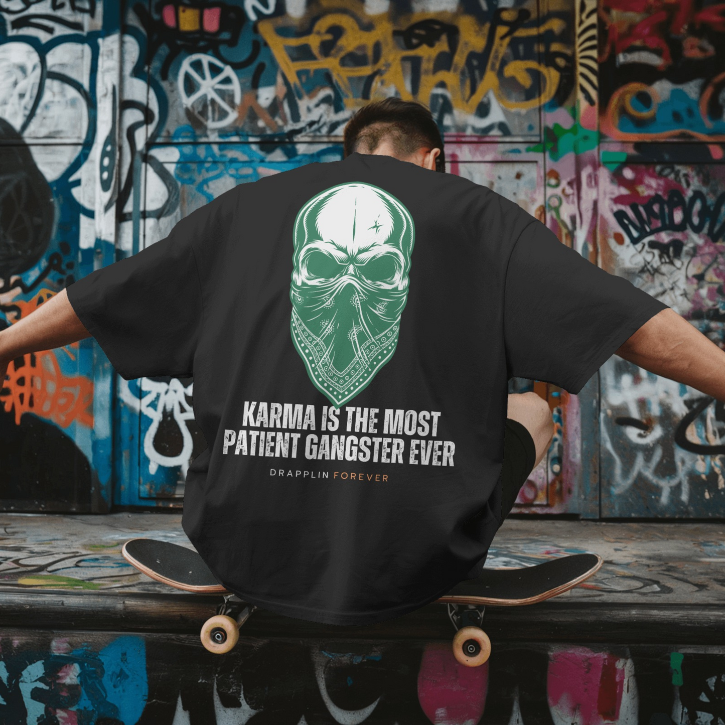 Karma Premium Black Oversized Typography Back Printed T-shirt