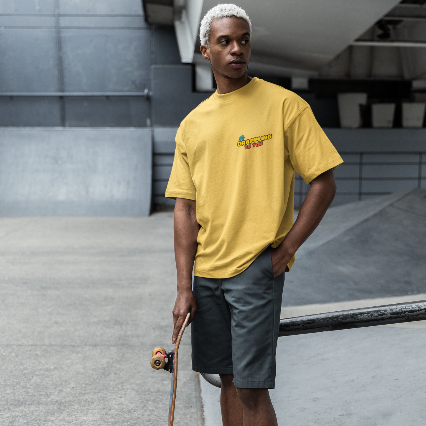 Drapplin To You Premium Mustard Yellow Oversized Typography Back Printed T-shirt
