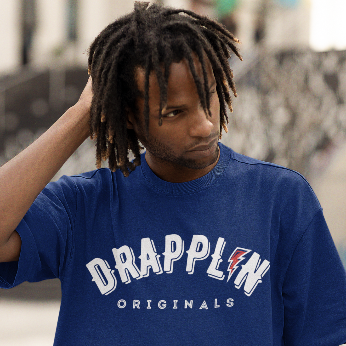 Drapplin Signature Navy Blue Oversized Unisex Typography Printed T-shirt