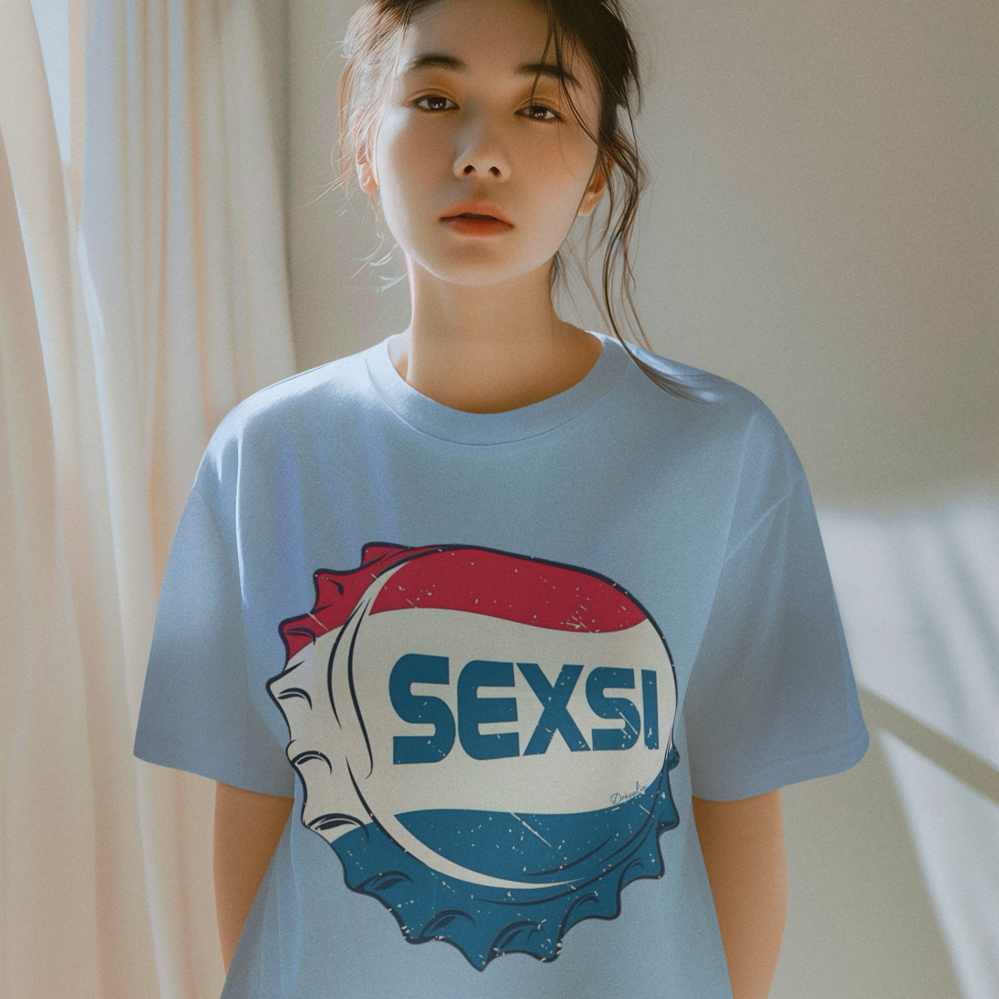Sexsi Premium Woman Baby Blue Oversized Printed T-shirt