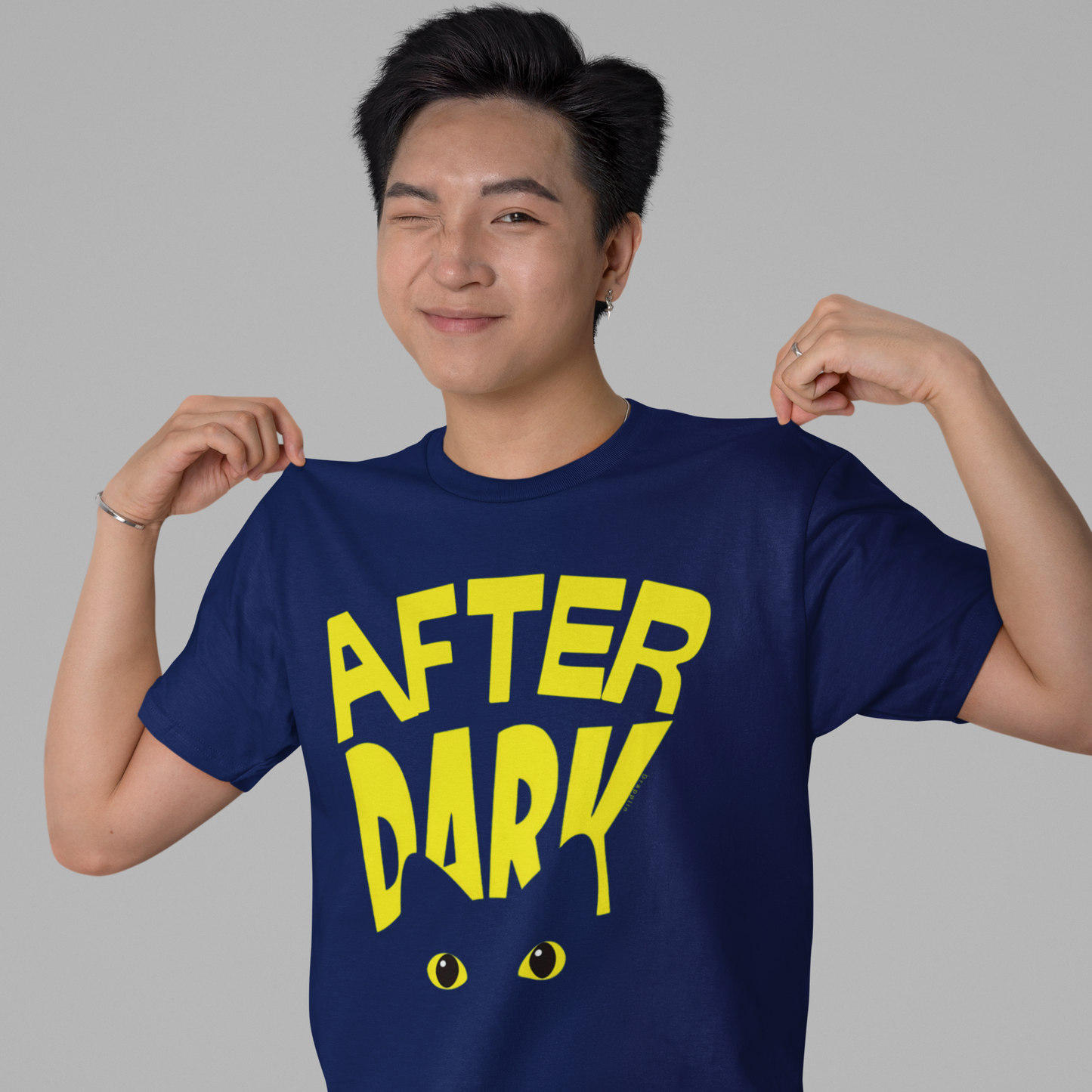 After Dark Navy Blue Crew Neck Graphic Printed T-shirt