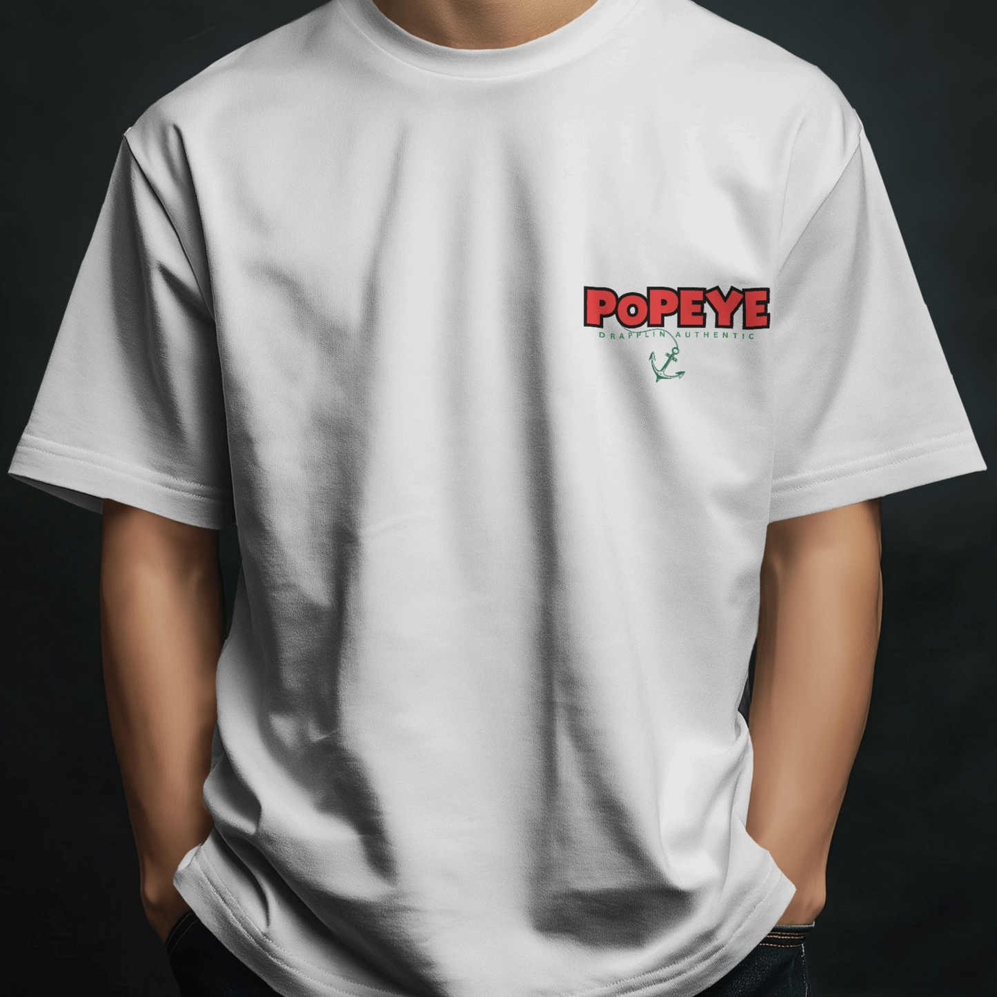 Popeye Premium White Oversized Typography Back Printed T-shirt