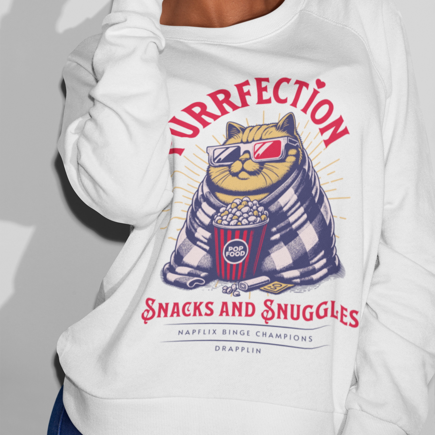 Purrfection White Woman Regular Typographic Printed Sweatshirt