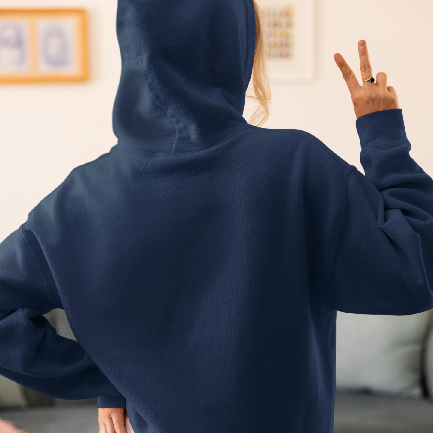 Grow Navy Blue Woman Regular Typographic Printed Hoodie