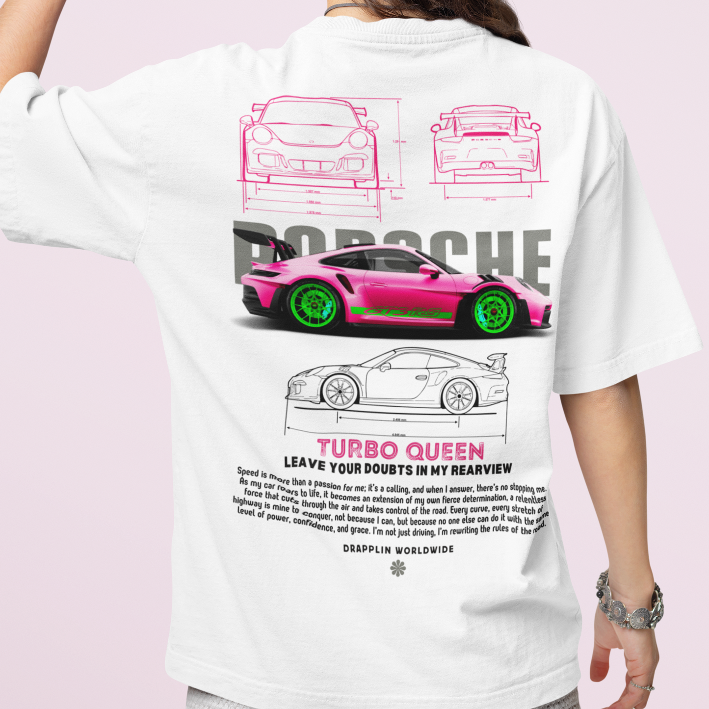 Turboqueen Premium White Woman Oversized Back Printed T-shirt