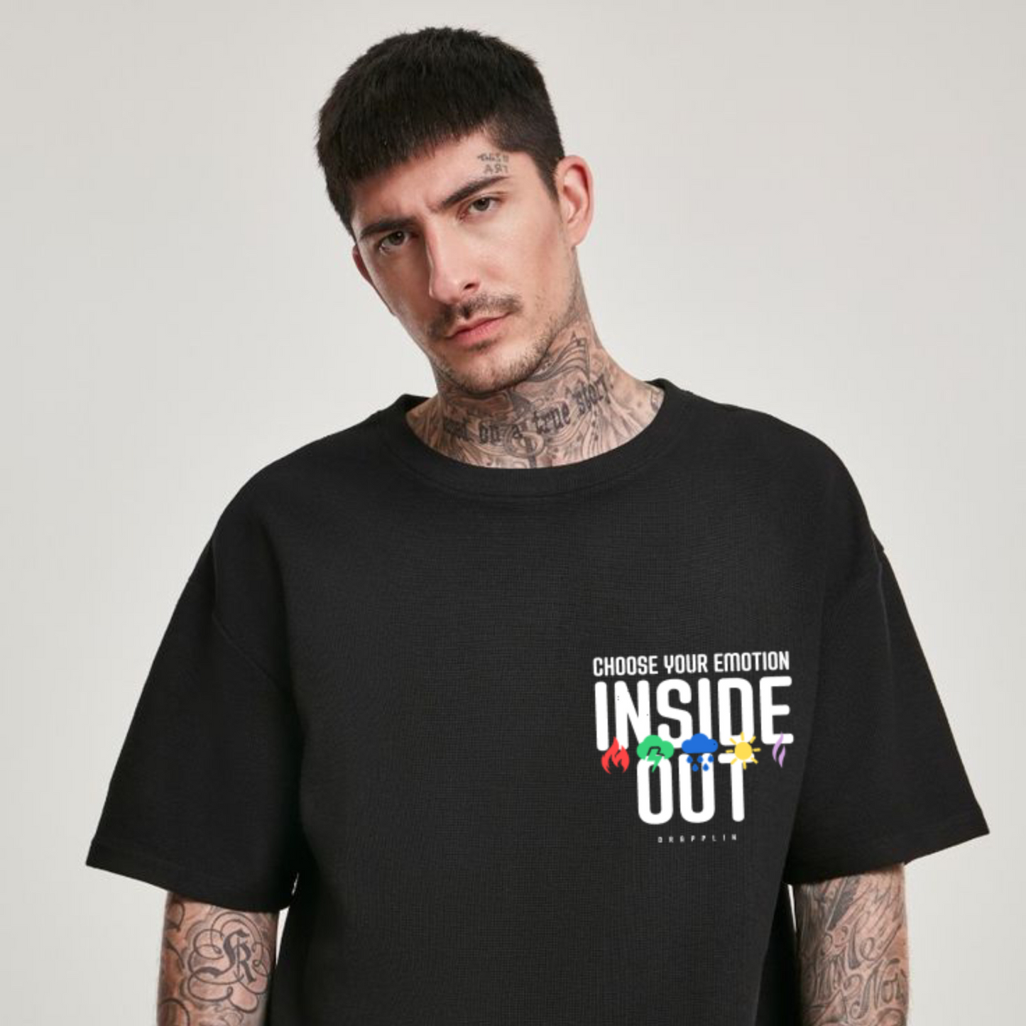 Inside Out Premium Black Oversized Printed T-shirt