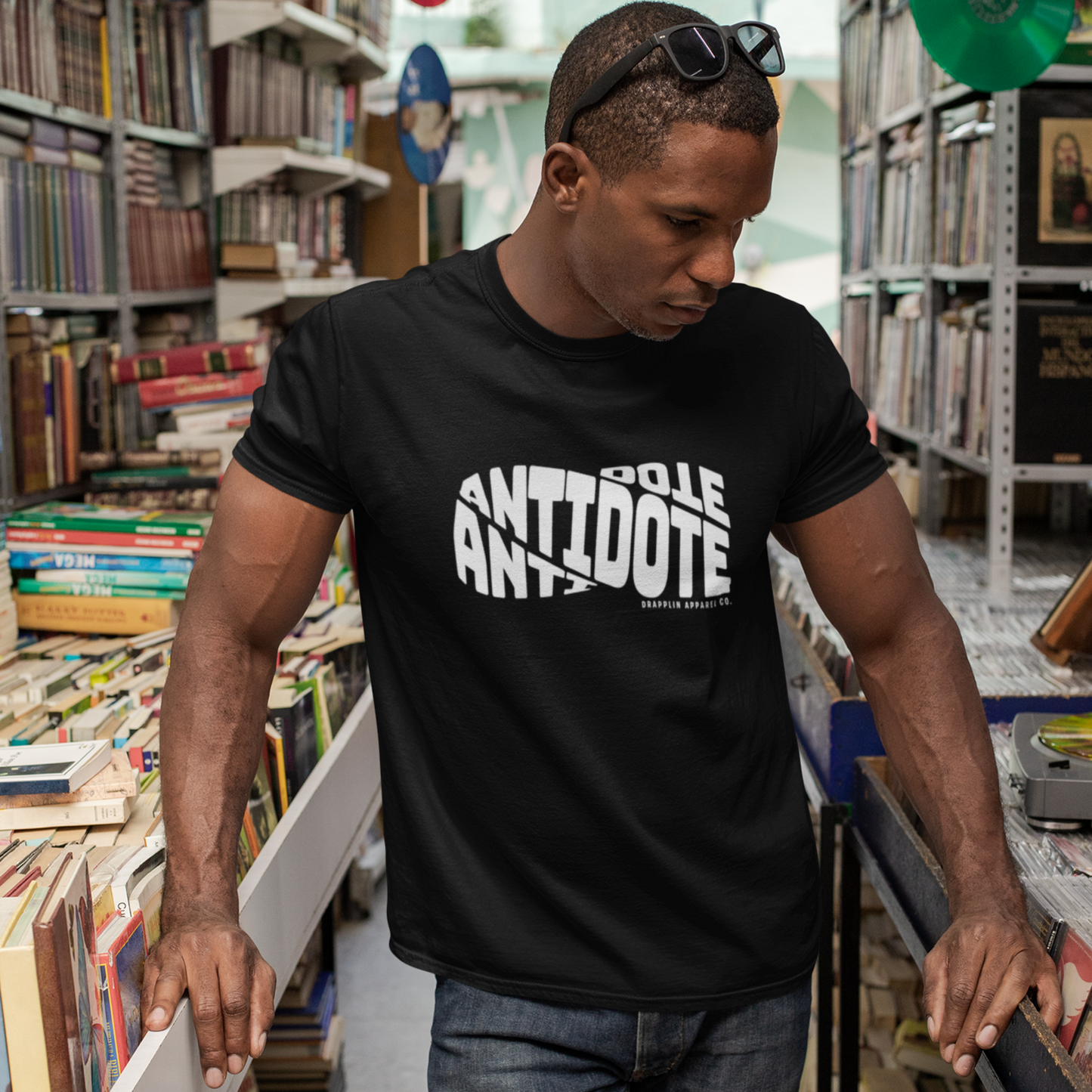 Antidote Black Crew Neck Graphic Printed T-shirt