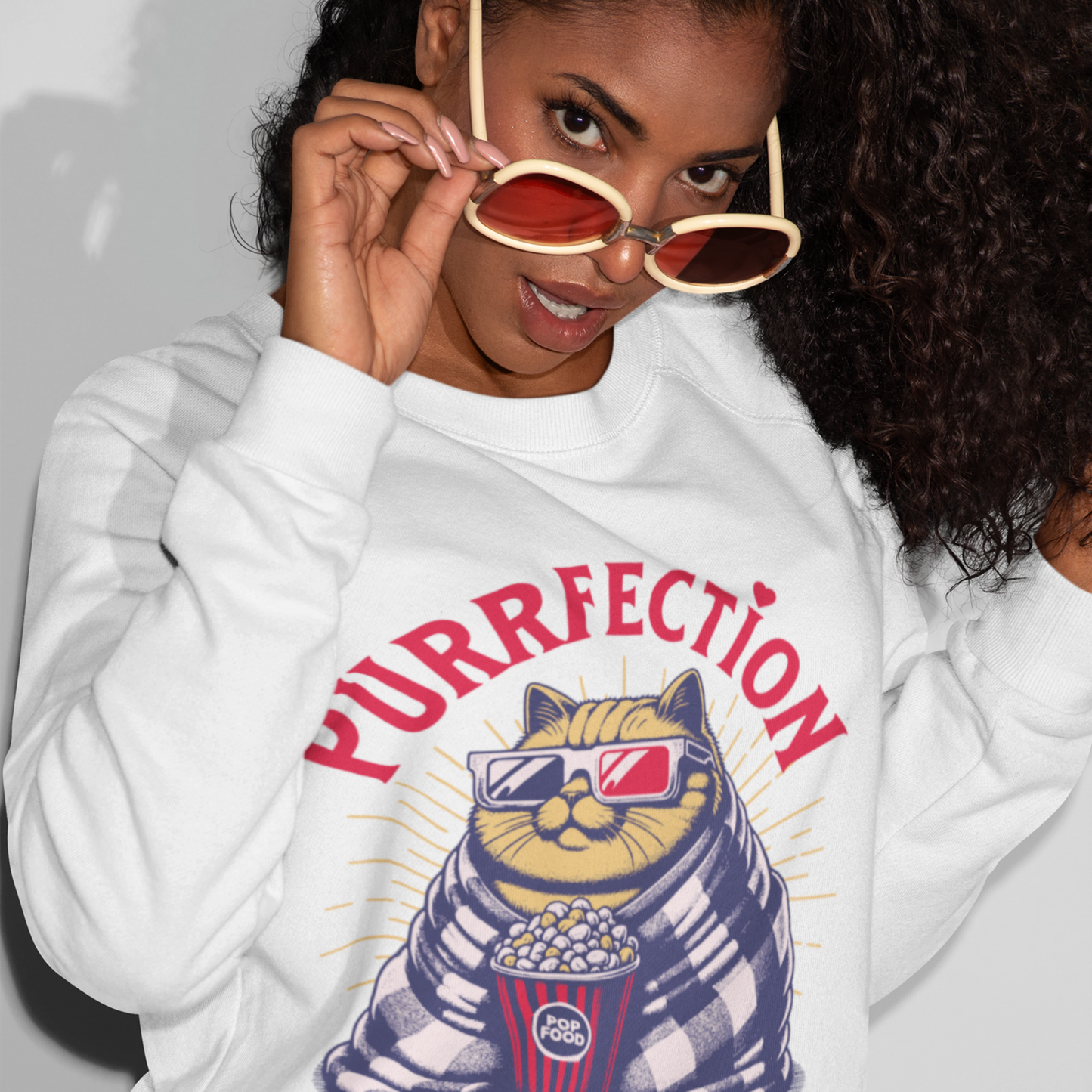 Purrfection White Woman Regular Typographic Printed Sweatshirt