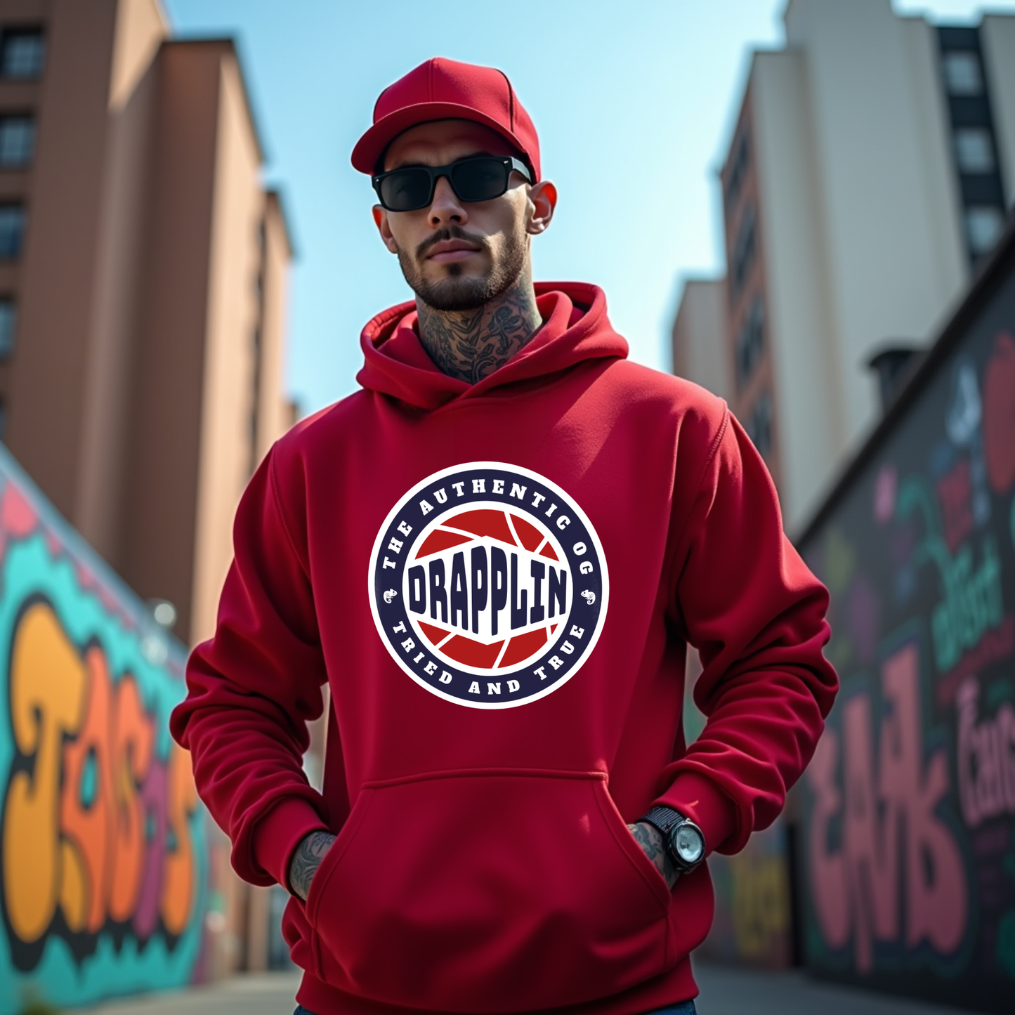 Drapplin Basketball Red Regular Typographic Printed Hoodie