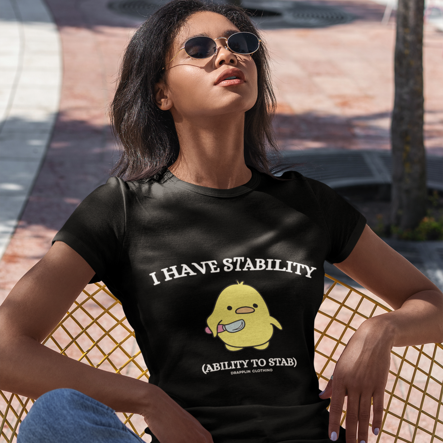Stability Premium Black Crew Neck Woman's Printed T-shirt