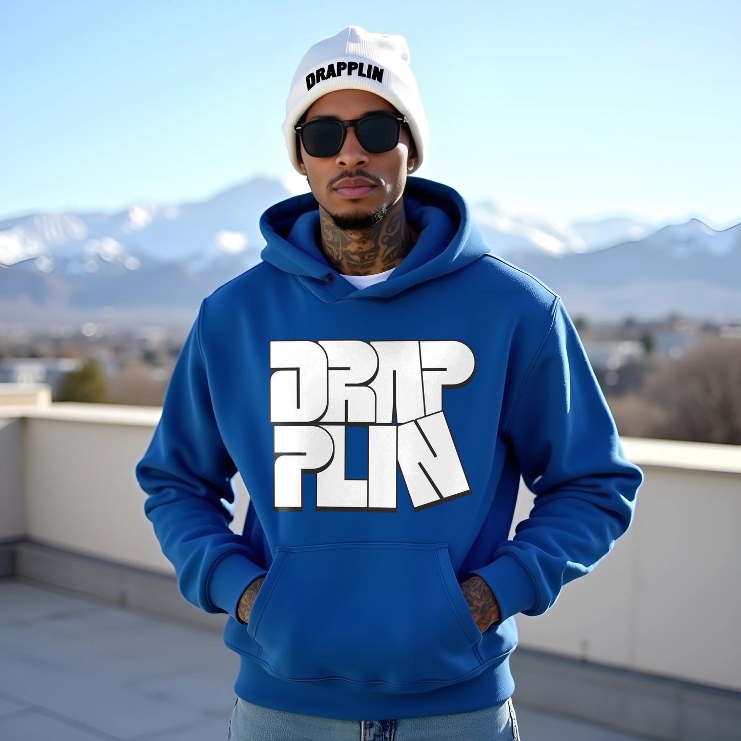 Drapplin Royal Blue Regular Typographic Printed Hoodie