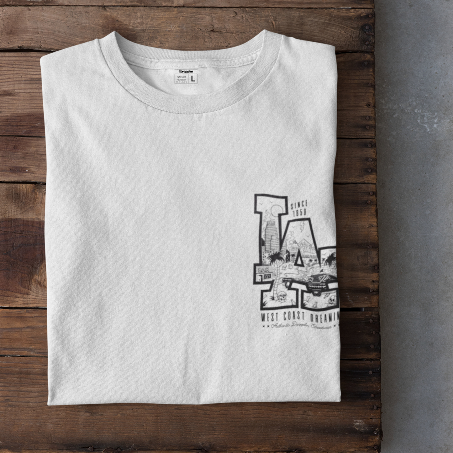 LA White Crew Neck Graphic Printed T-shirt