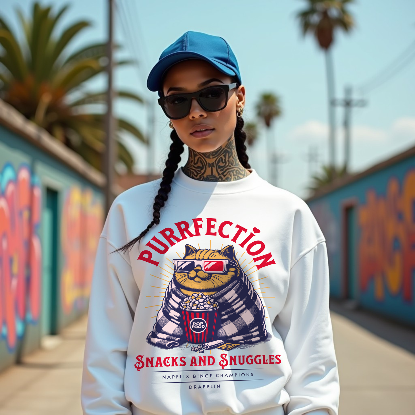 Purrfection White Woman Regular Typographic Printed Sweatshirt