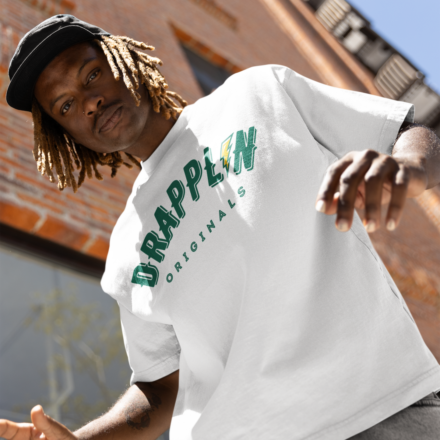 Drapplin Signature White Unisex Oversized Typography Printed T-shirt