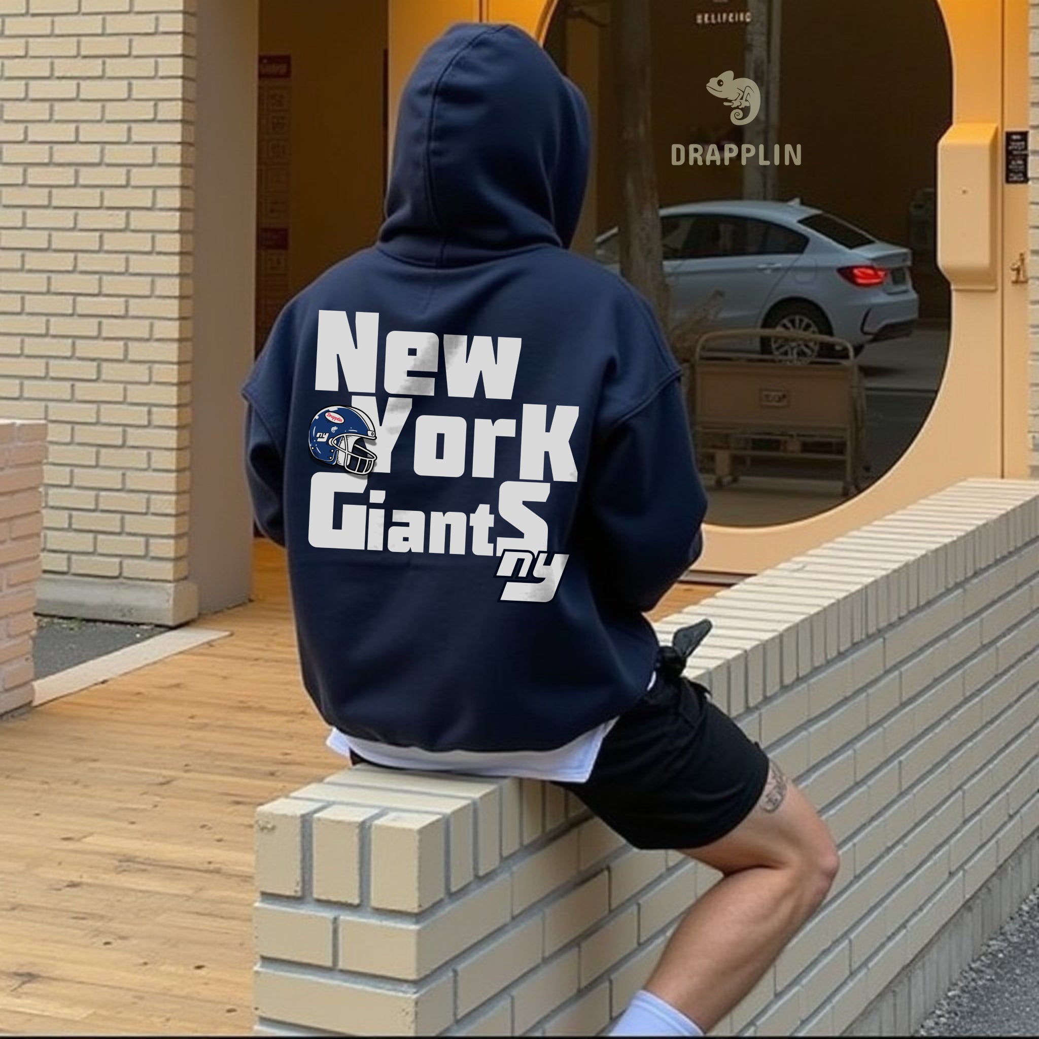 New York Premium Unisex Navy Blue Oversized Back Printed Hoodie