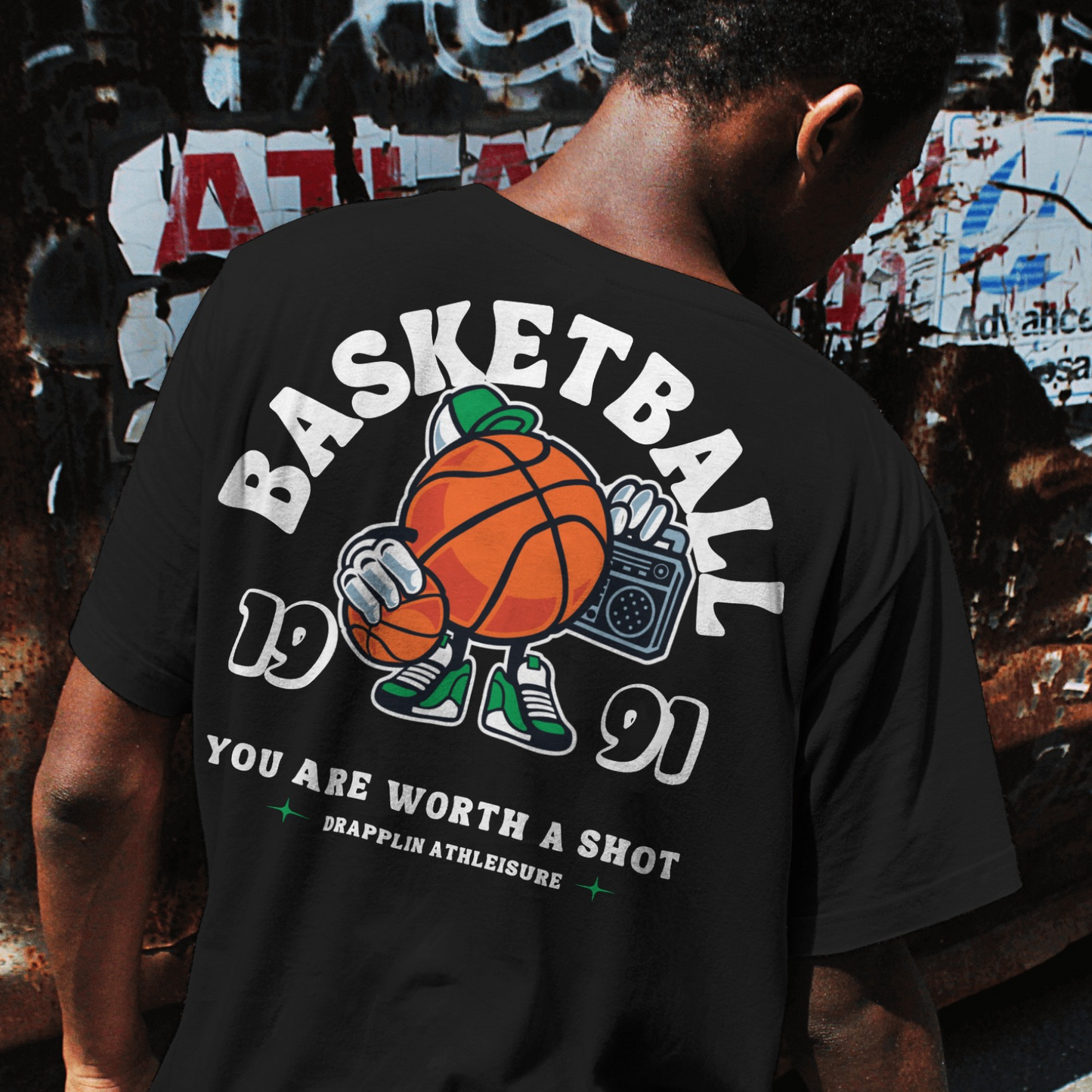 Basketball Premium Black Oversized Typography Back Printed T-shirt