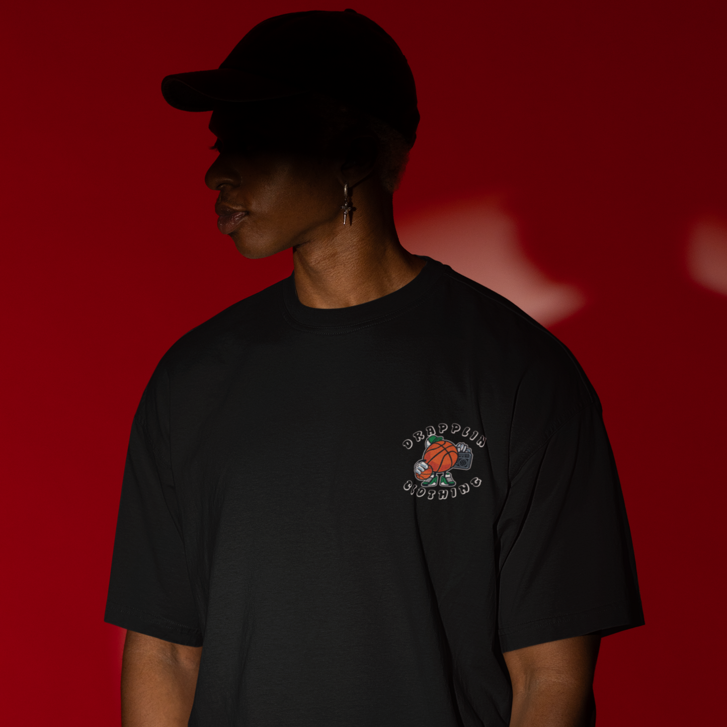 Basketball Premium Black Oversized Typography Back Printed T-shirt
