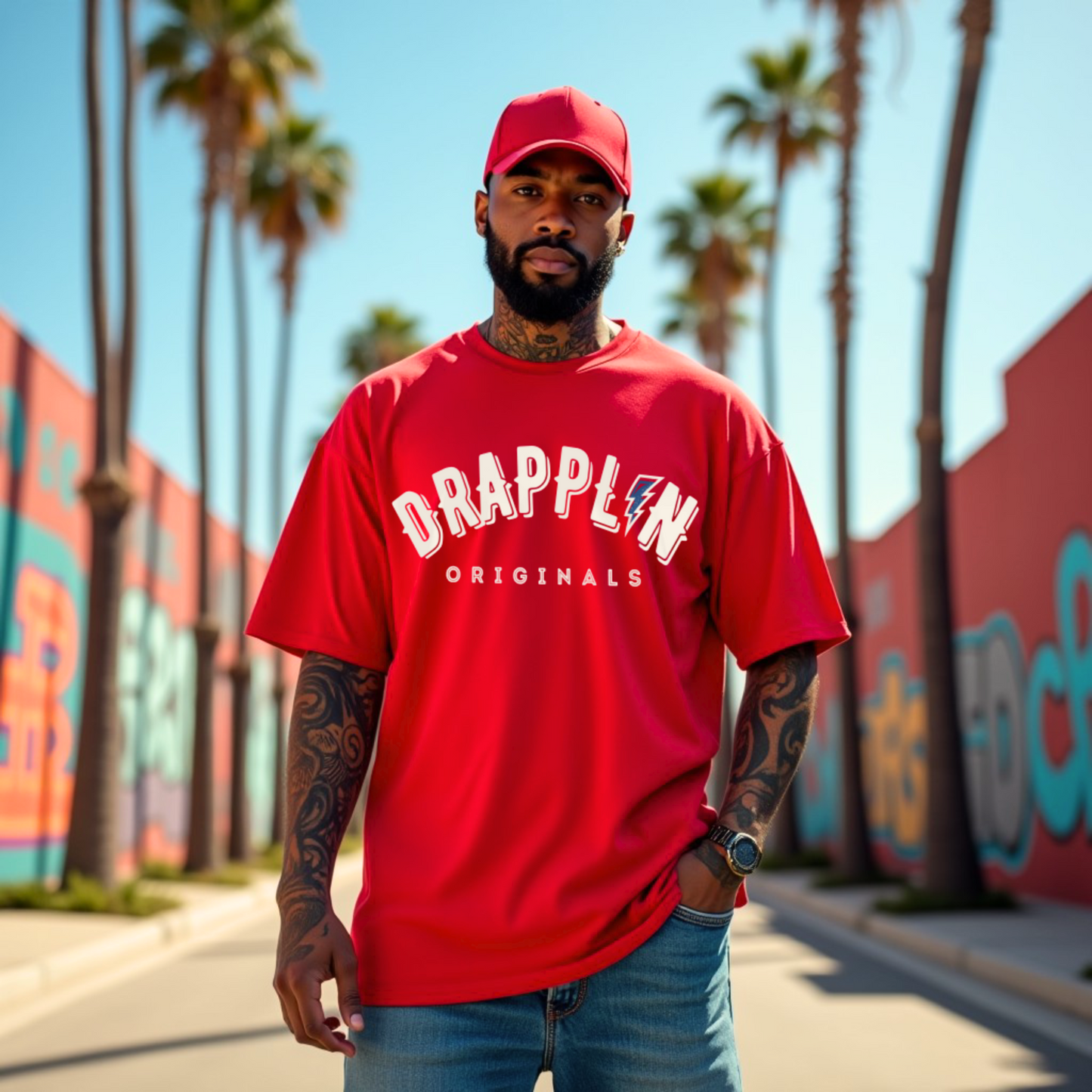 Drapplin Signature Red Oversized Unisex Typography Printed T-shirt
